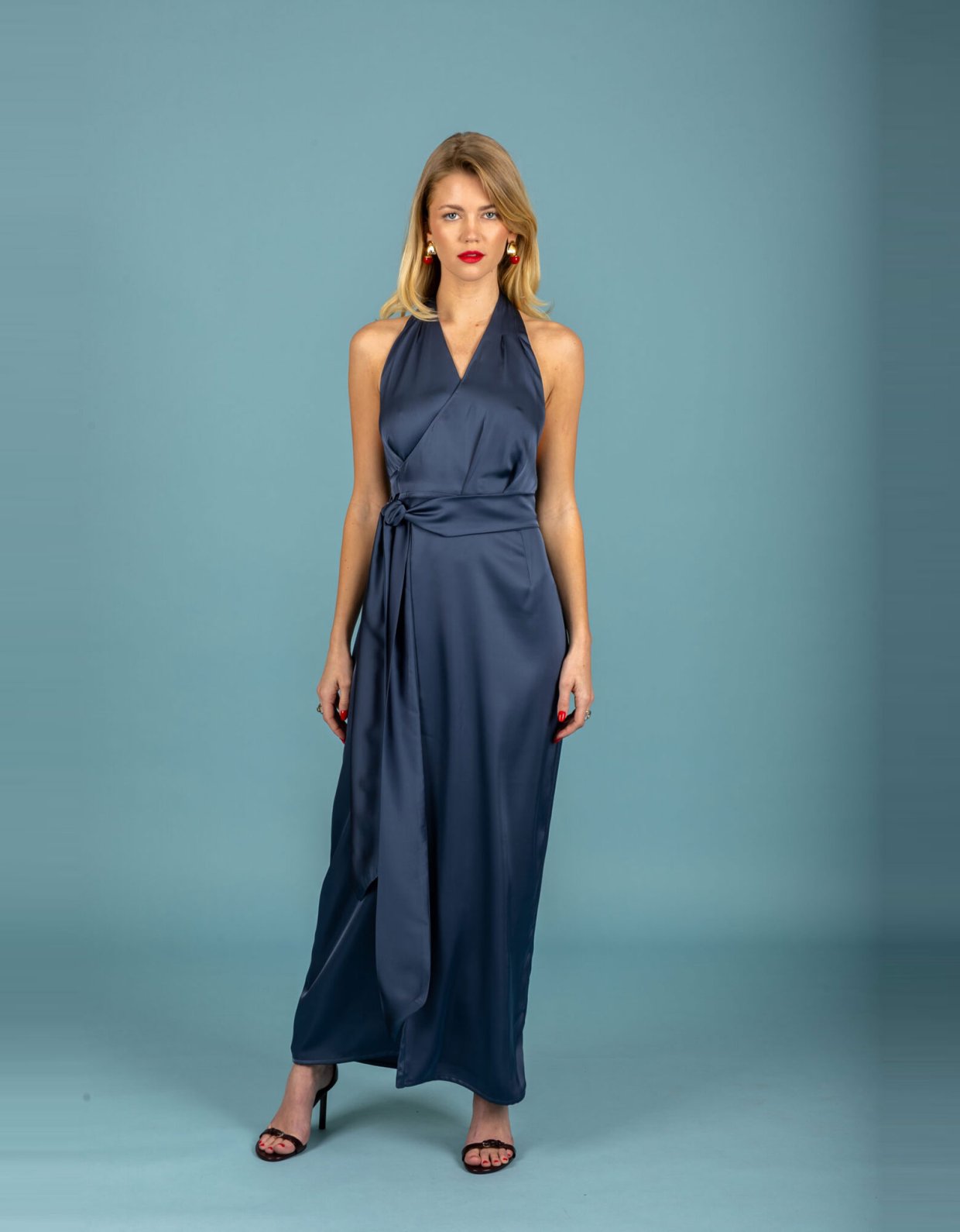 Chaton Alessia satin dress blue