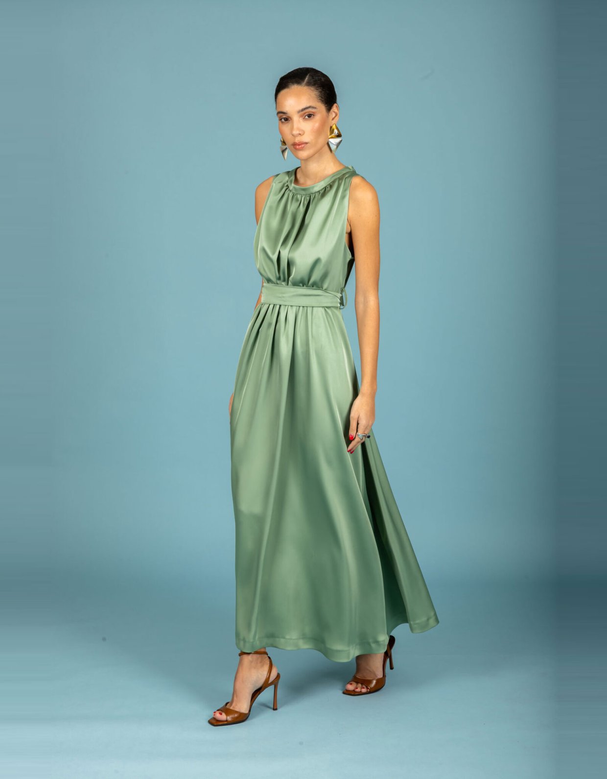 Chaton Manuel satin dress chaki