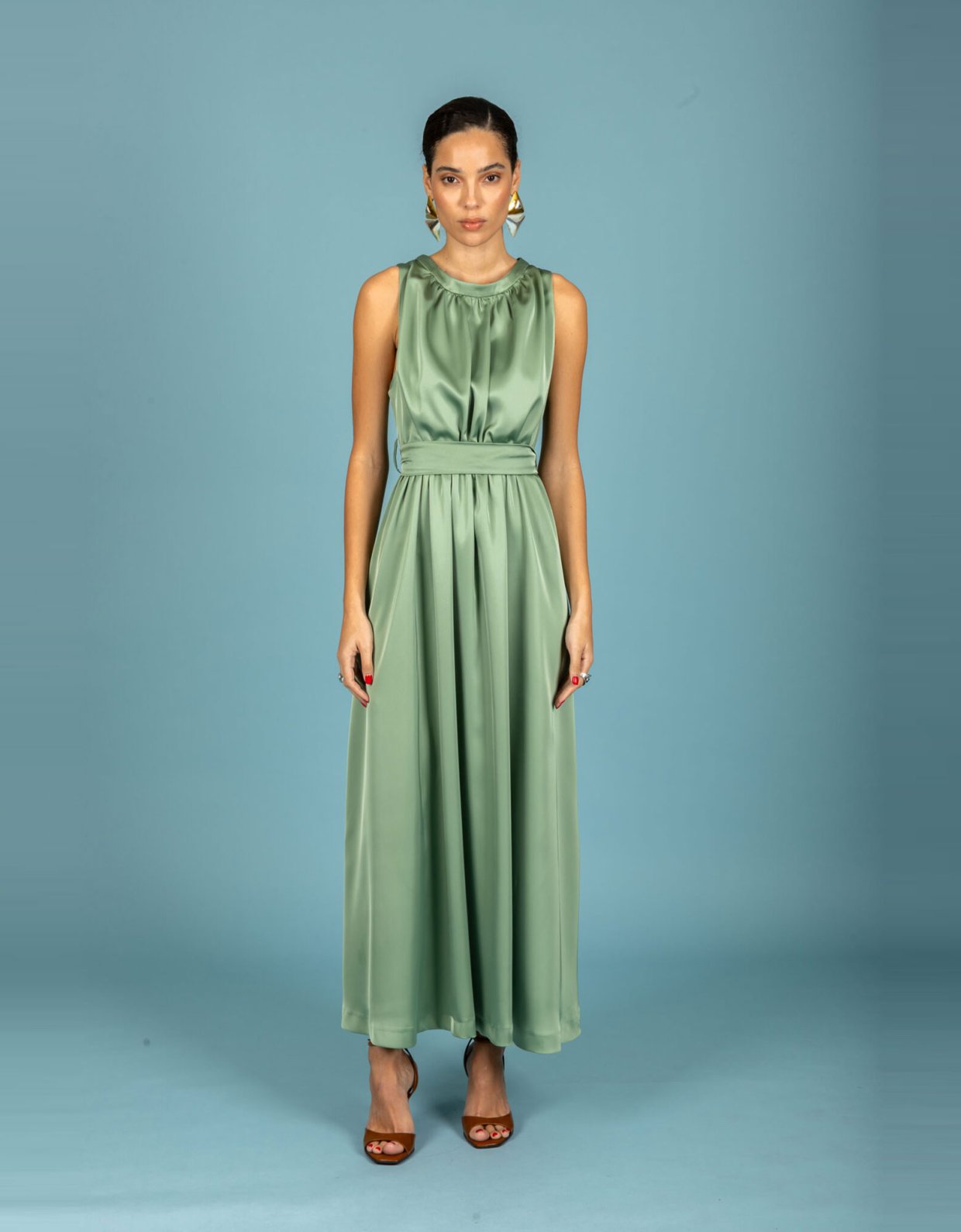 Chaton Manuel satin dress chaki