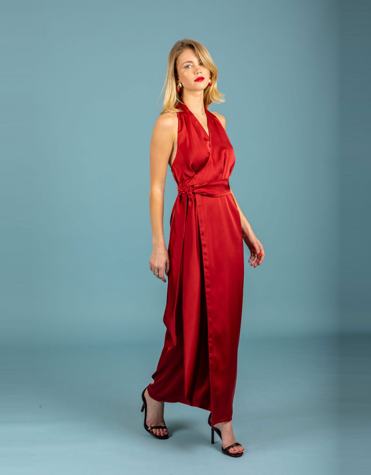 Chaton Alessia satin dress chili