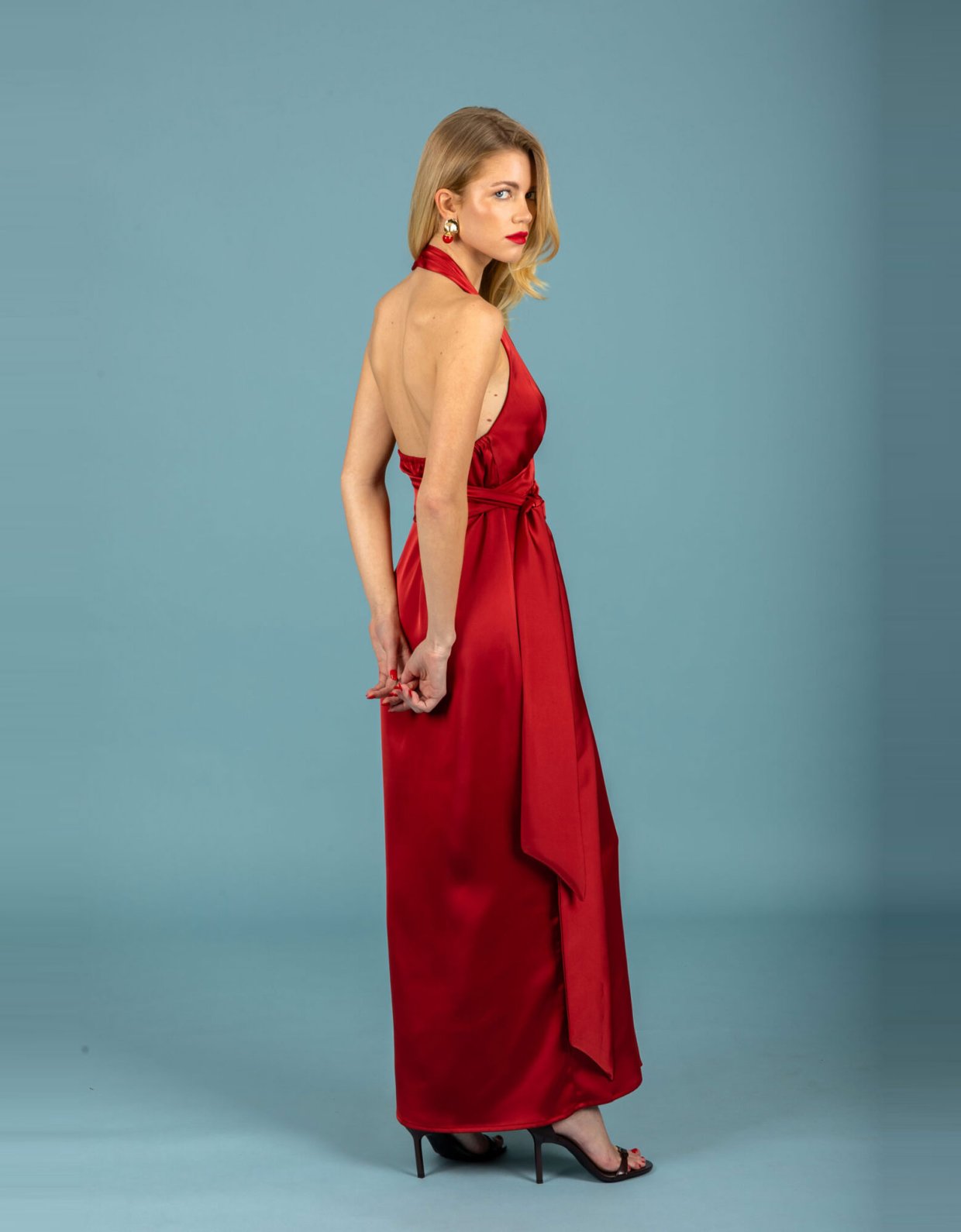 Chaton Alessia satin dress chili