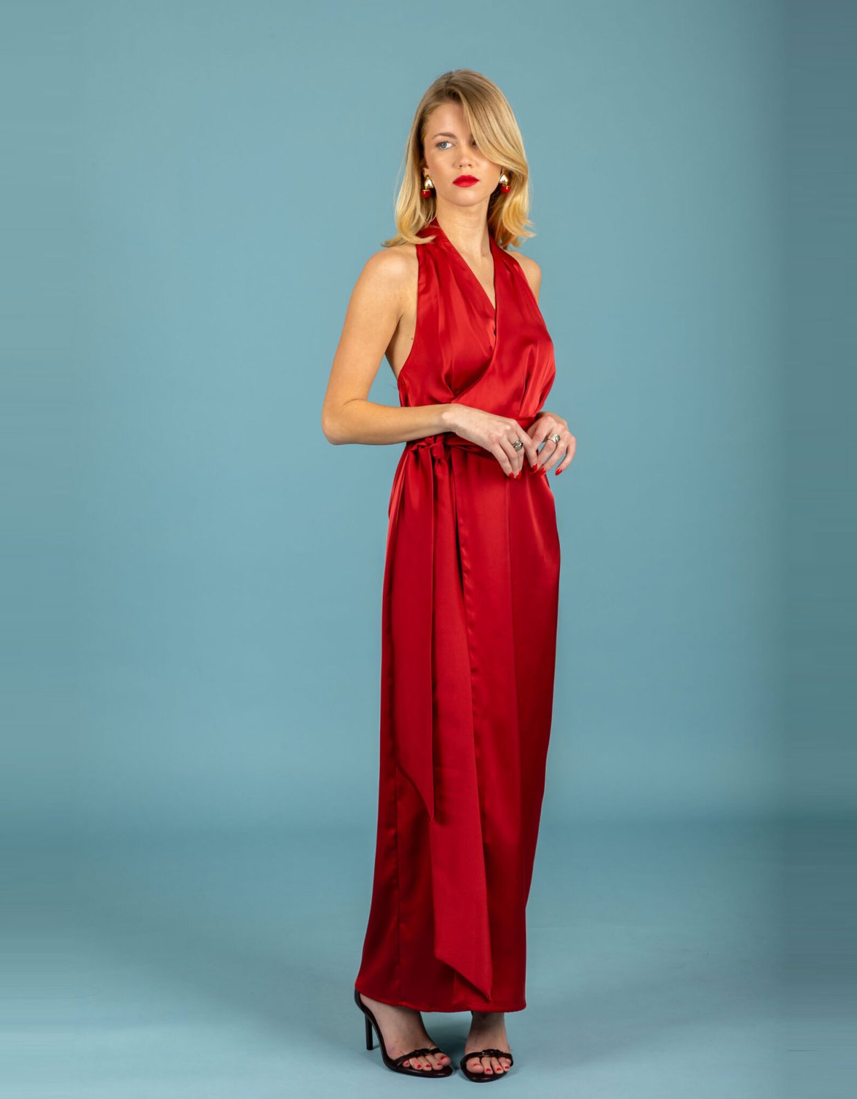 Chaton Alessia satin dress chili
