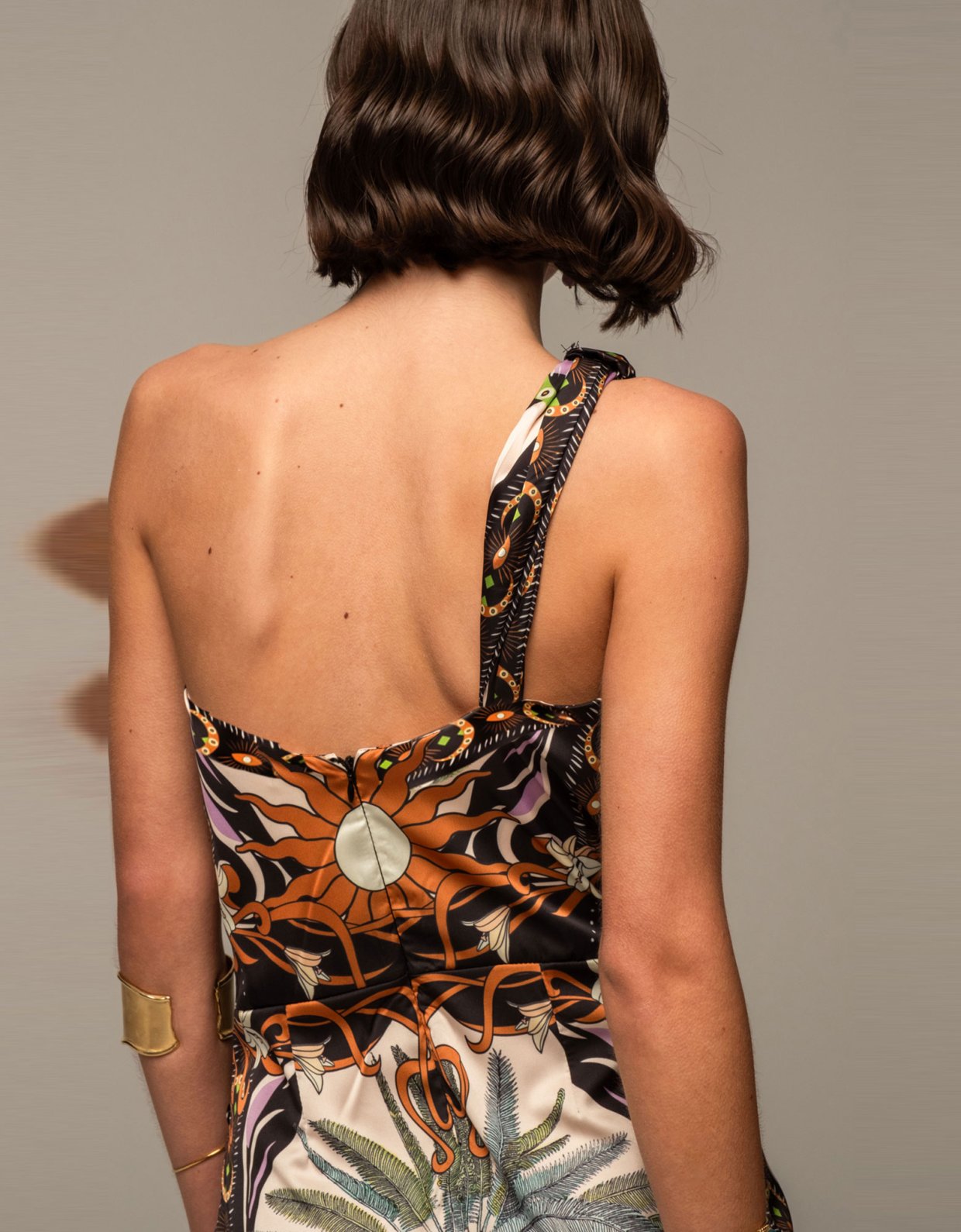 Peace and Chaos Ancestress one shoulder mini dress