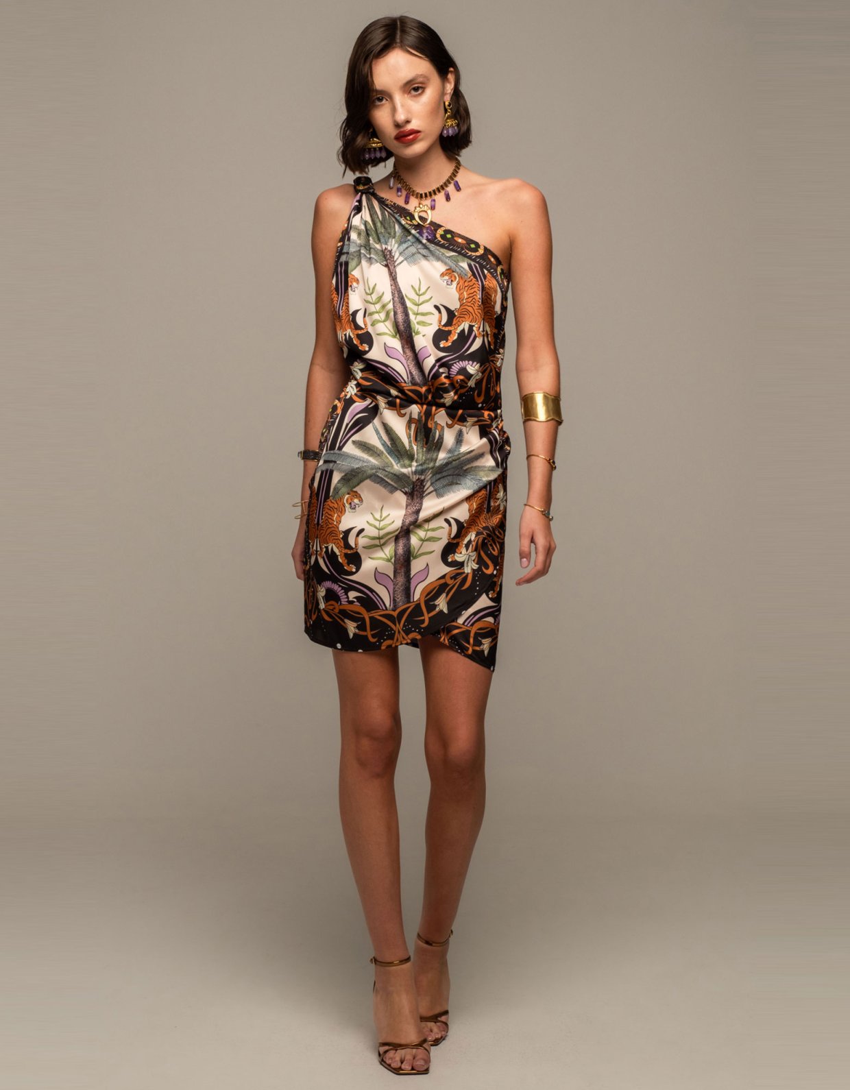 Peace and Chaos Ancestress one shoulder mini dress