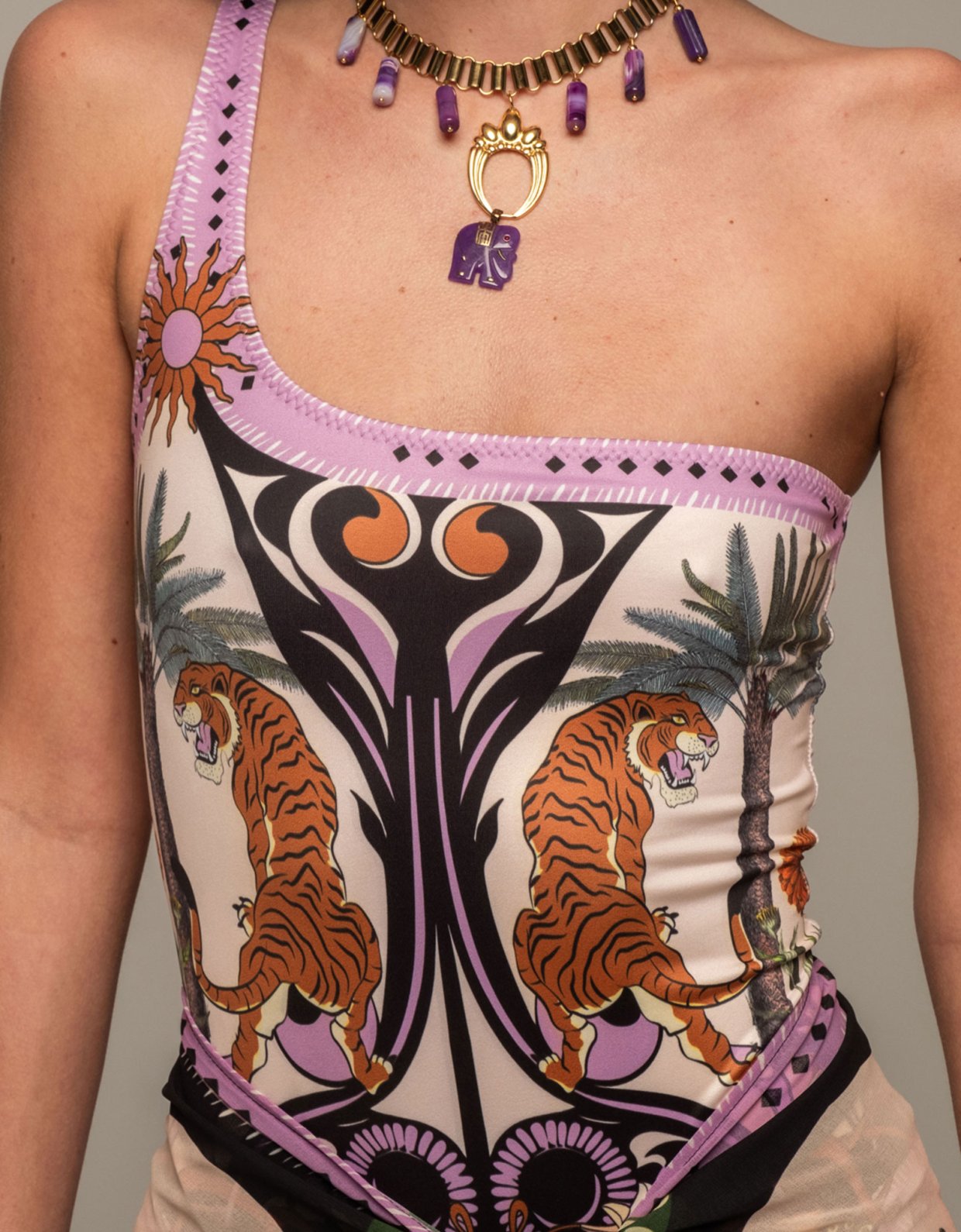 Peace and Chaos Ancestress one shoulder swimsuit
