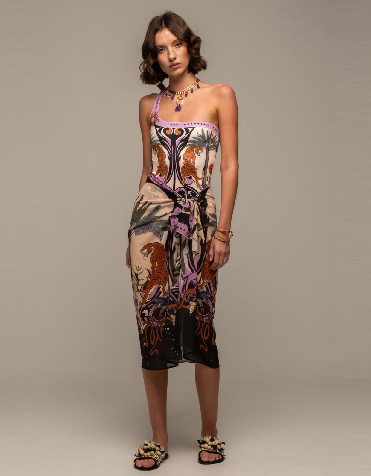 Peace and Chaos Ancestress one shoulder swimsuit
