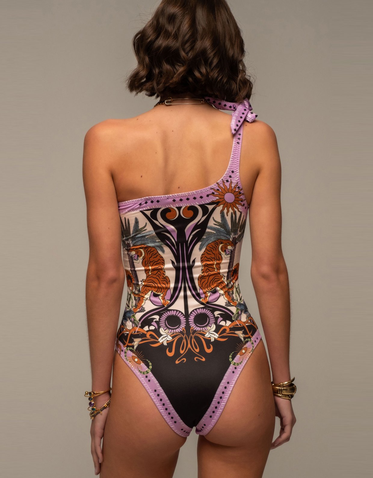 Peace and Chaos Ancestress one shoulder swimsuit