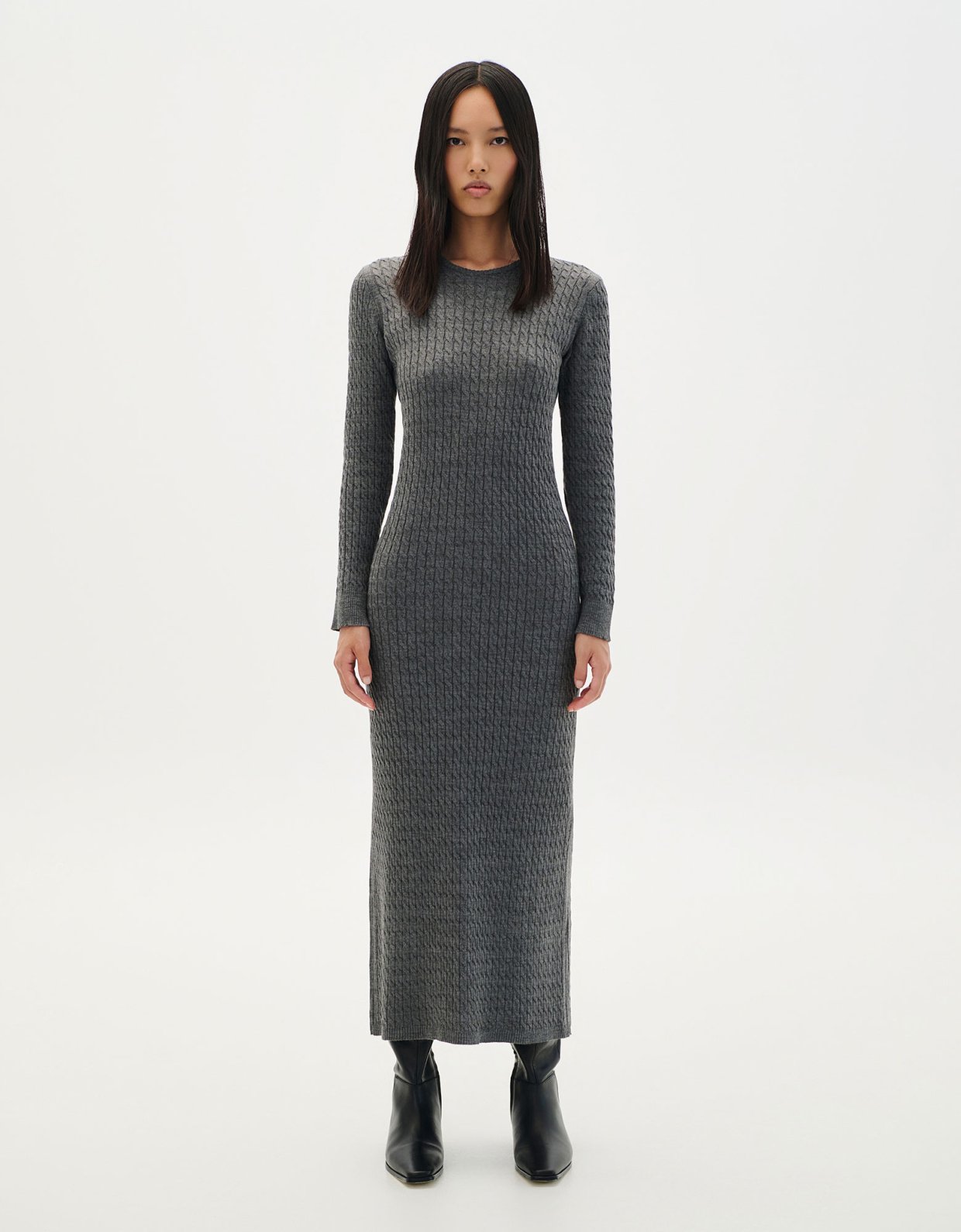 Combos Knitwear Braided maxi dress grey