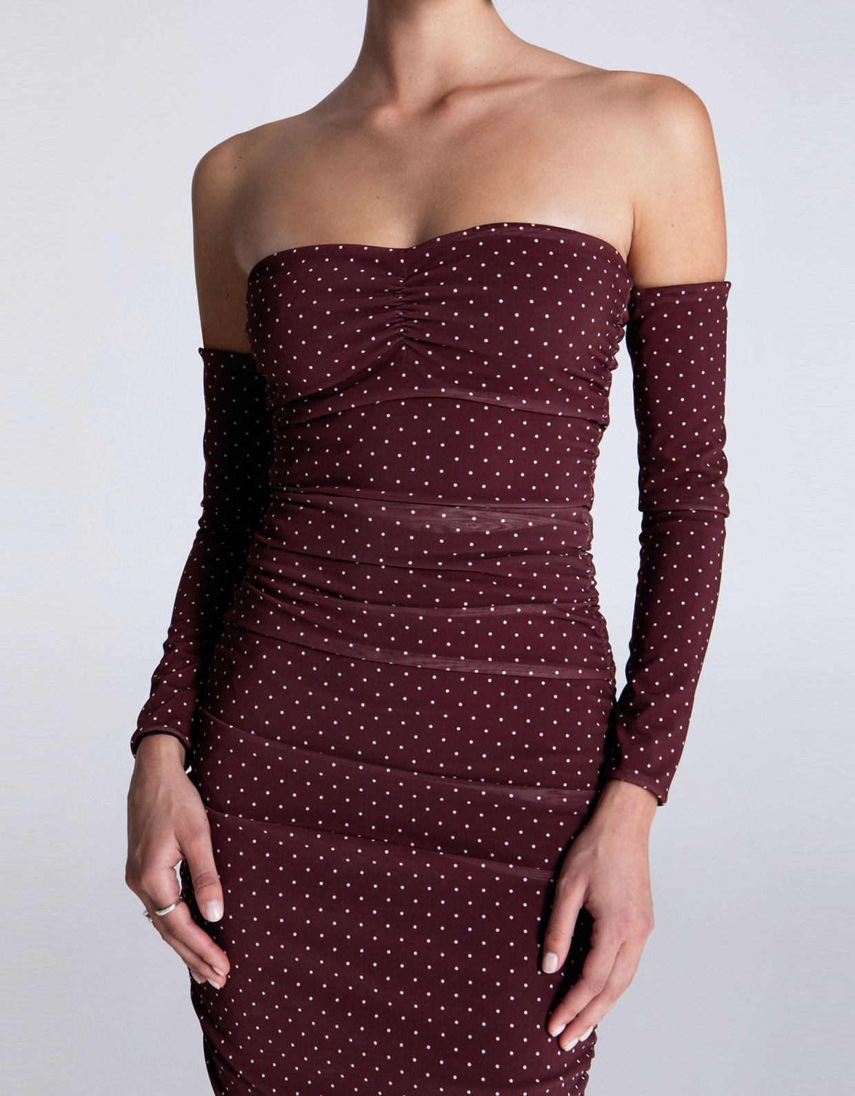Eveleya Burgundy polka dots mini mesh dress