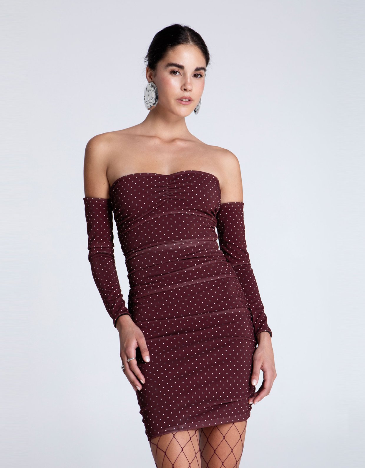 Eveleya Burgundy polka dots mini mesh dress