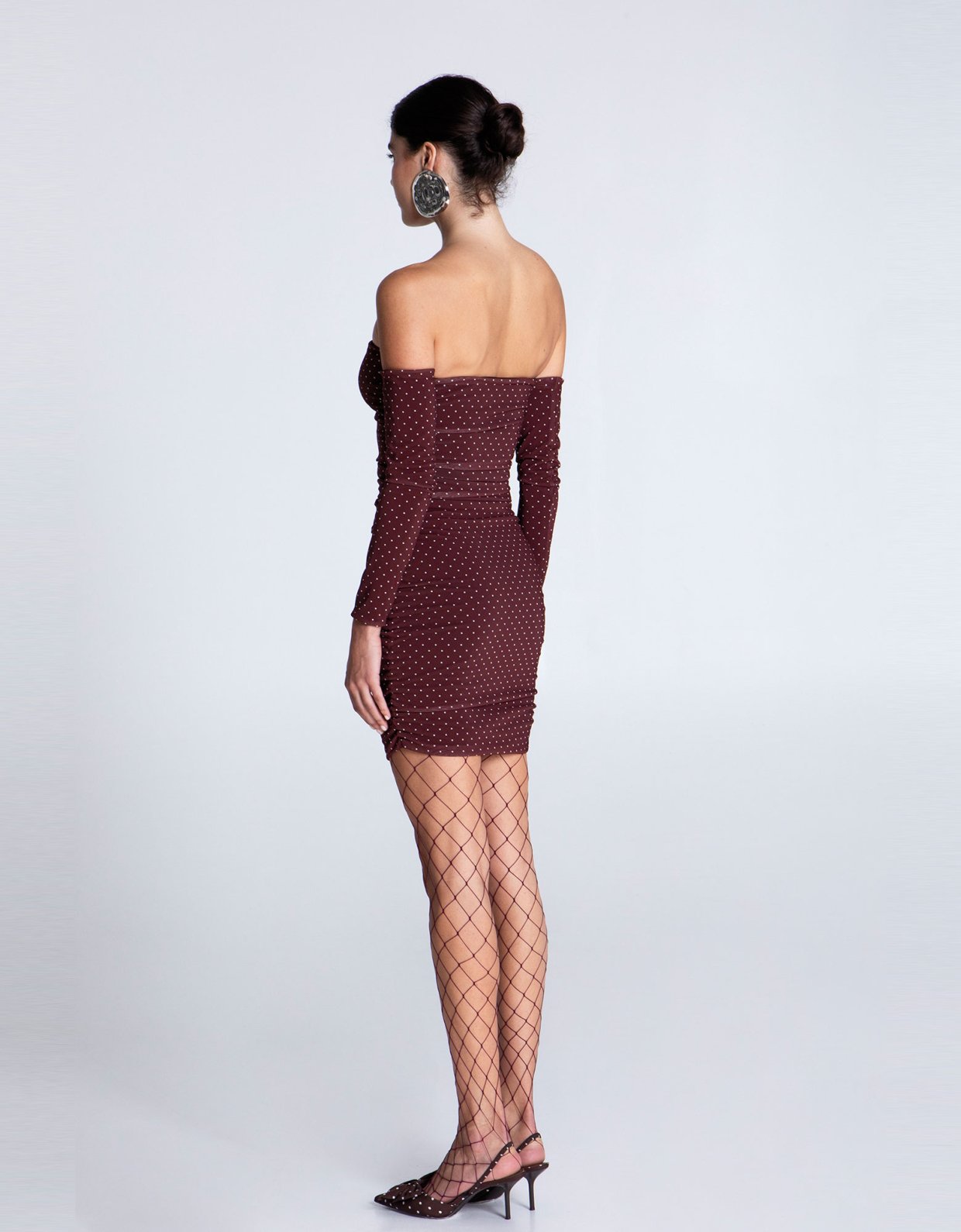 Eveleya Burgundy polka dots mini mesh dress