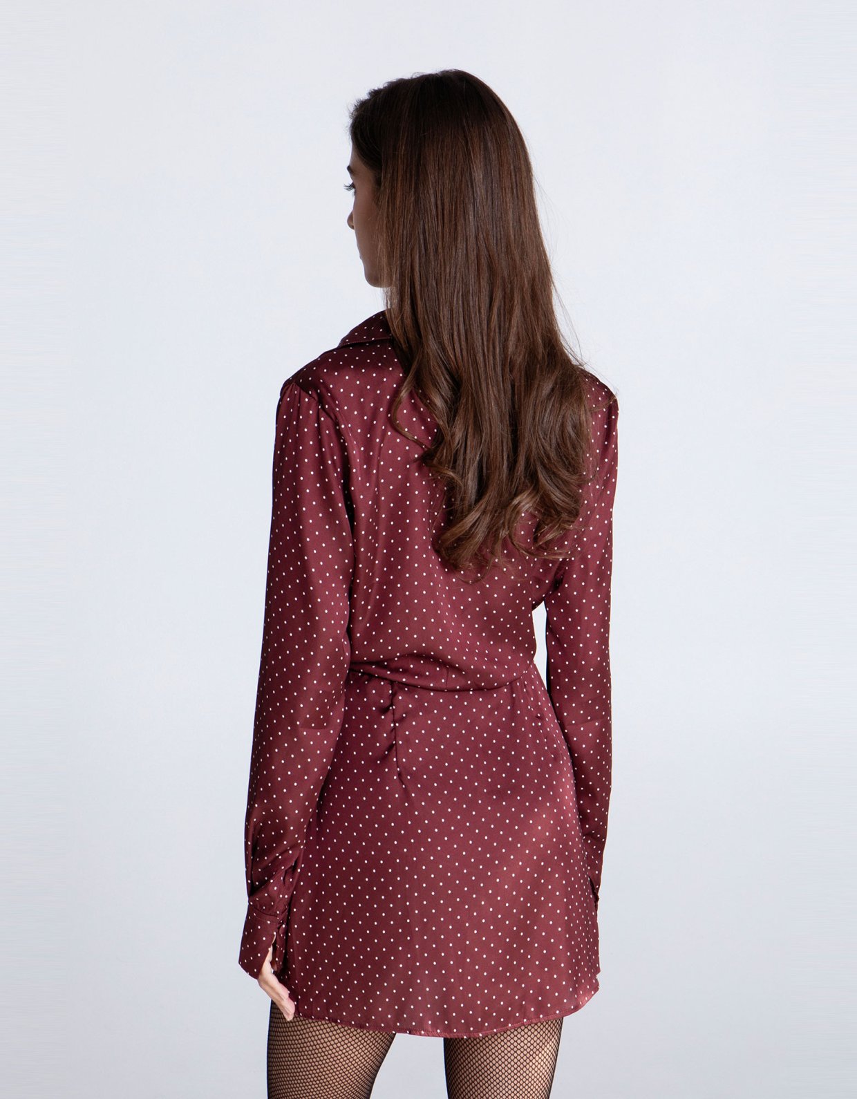 Eveleya Burgundy polka dots mini satin dress