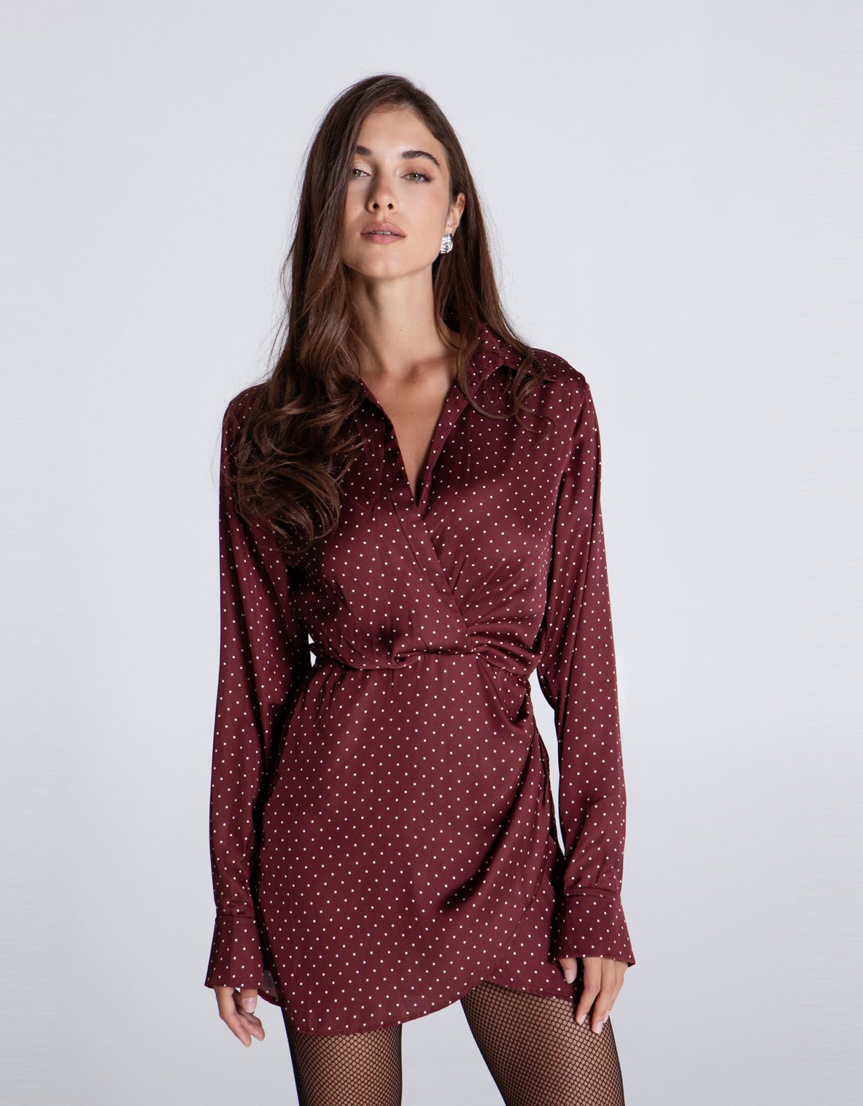 Eveleya Burgundy polka dots mini satin dress