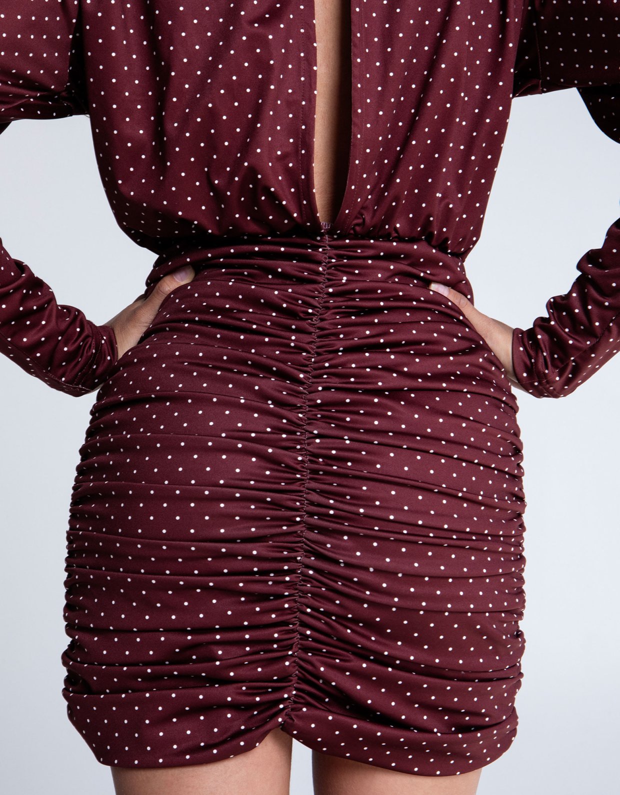 Eveleya Burgundy polka dots mini super jersey dress