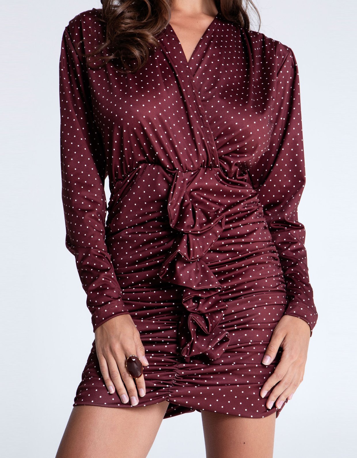 Eveleya Burgundy polka dots mini super jersey dress
