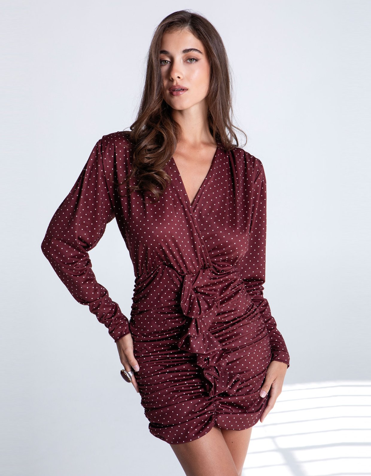 Eveleya Burgundy polka dots mini super jersey dress