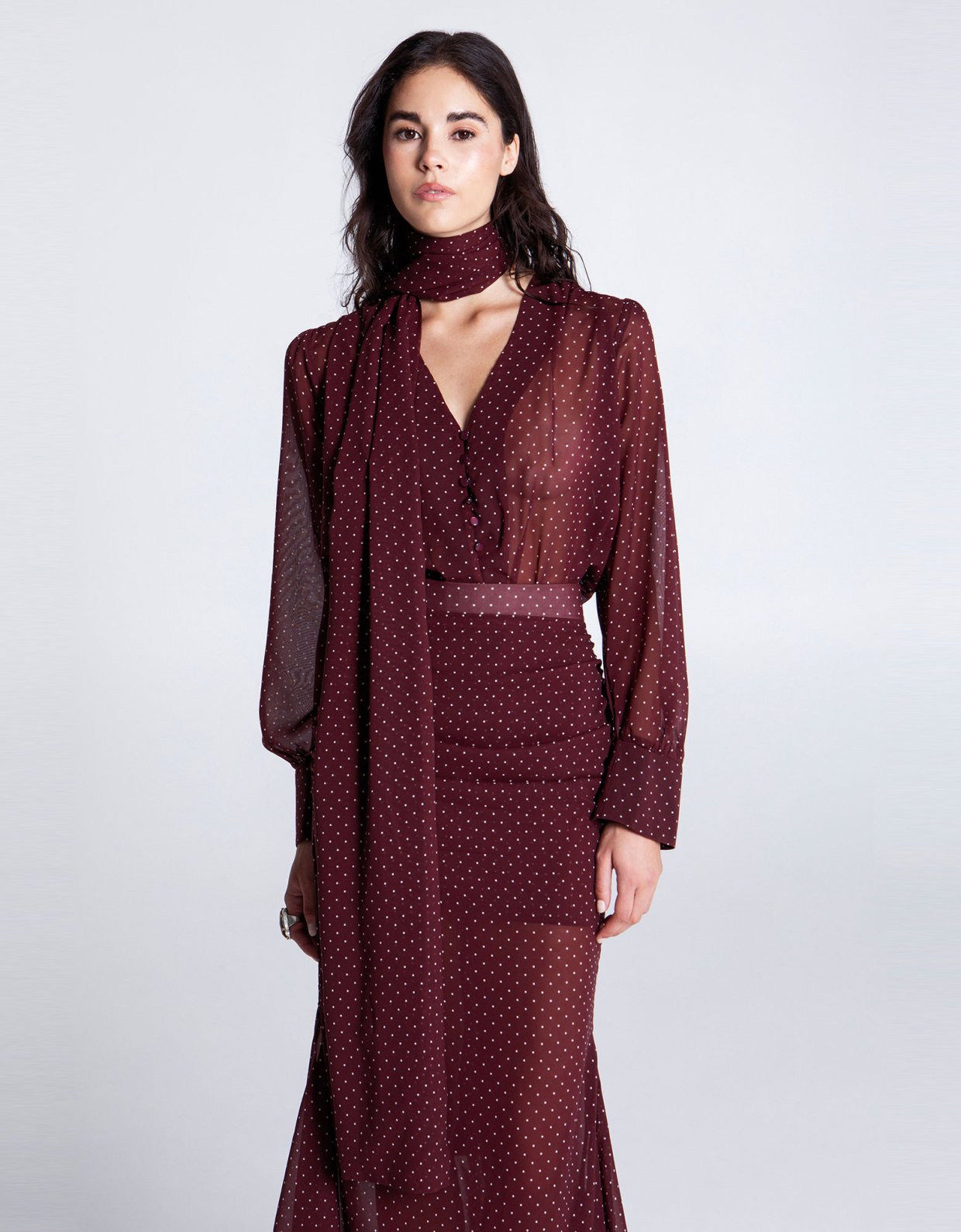 Eveleya Burgundy polka dots shirt