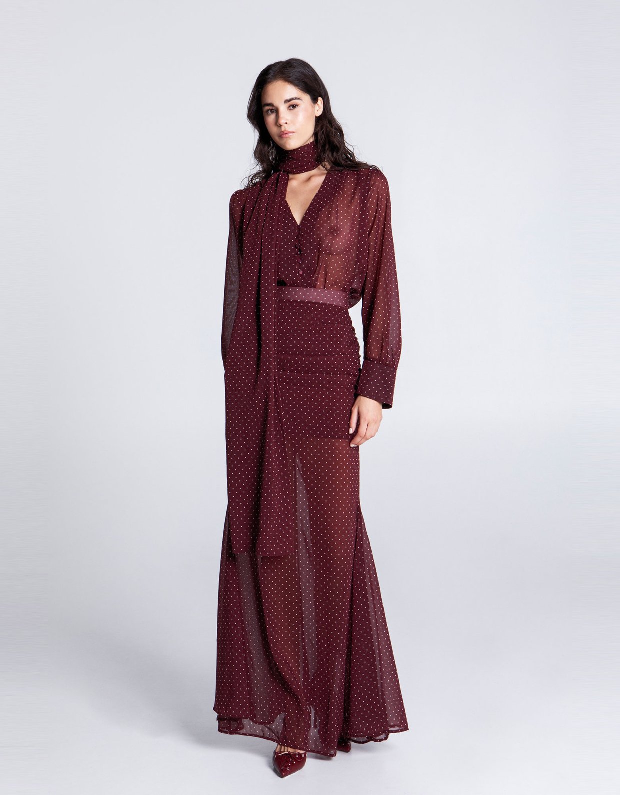 Eveleya Burgundy polka dots shirt