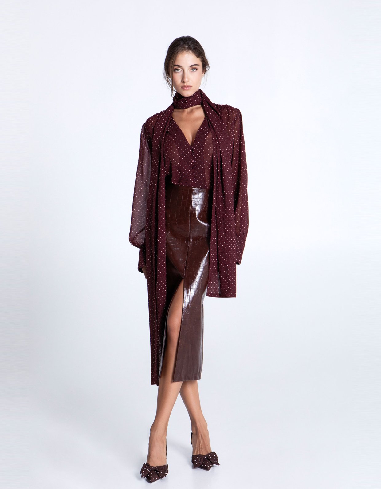 Eveleya Burgundy polka dots shirt