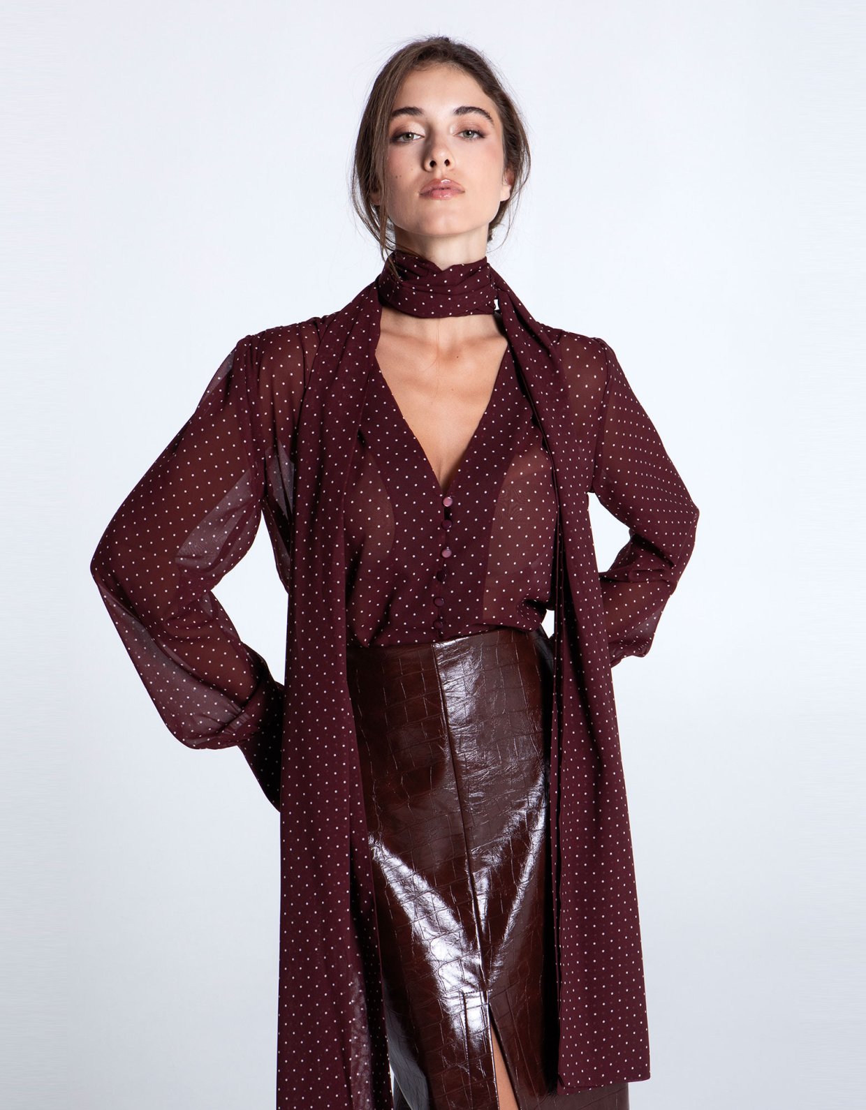 Eveleya Burgundy polka dots shirt