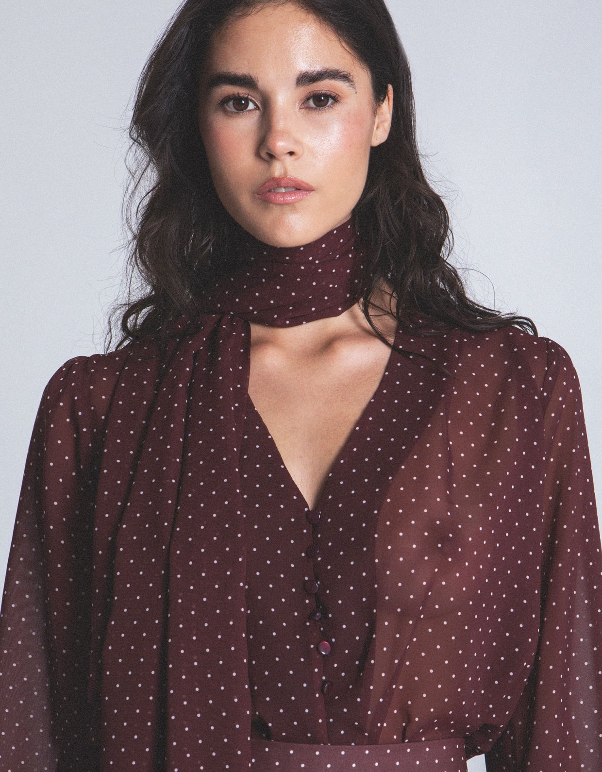 Eveleya Burgundy polka dots shirt