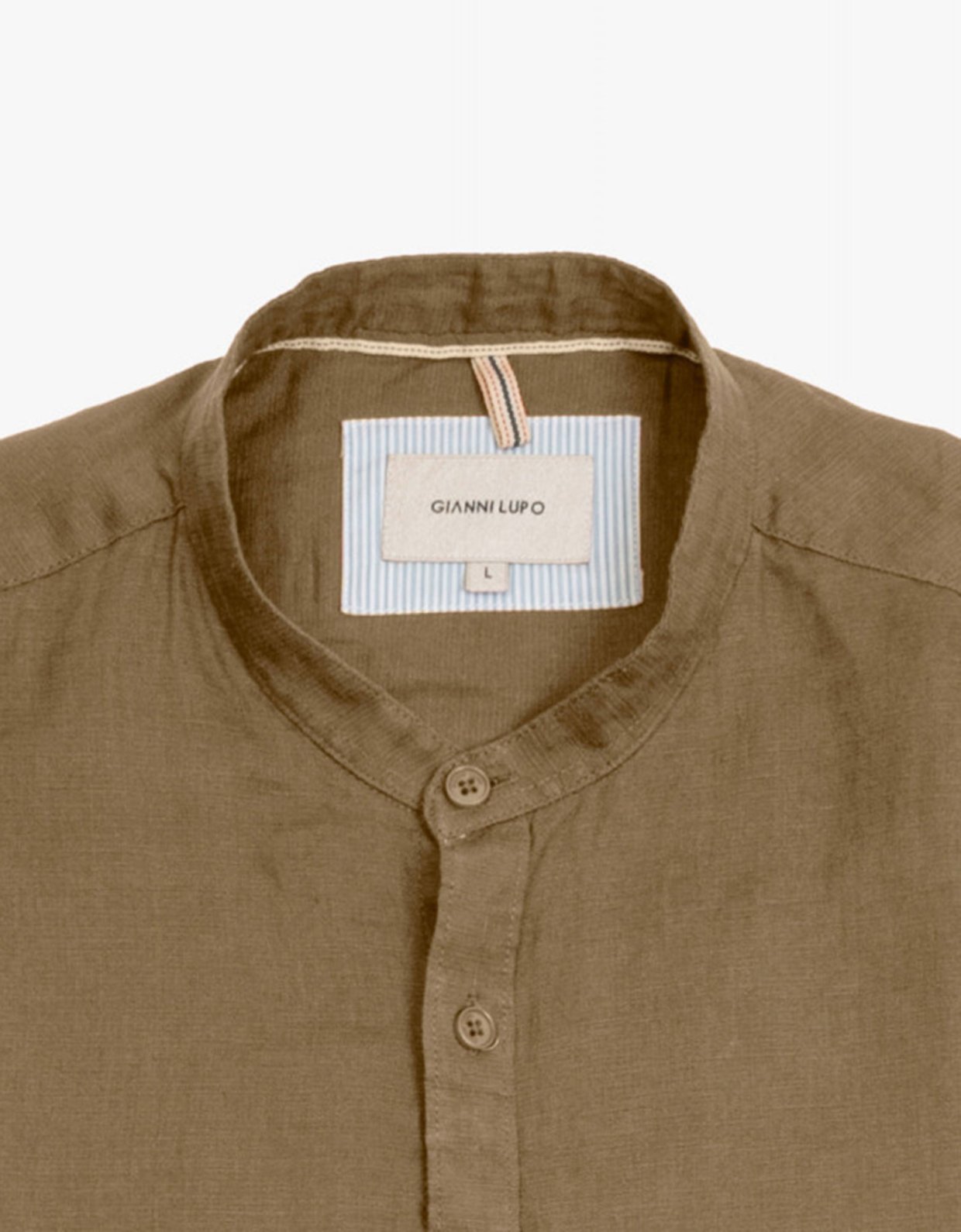 Gianni Lupo Mao collar linen shirt camel