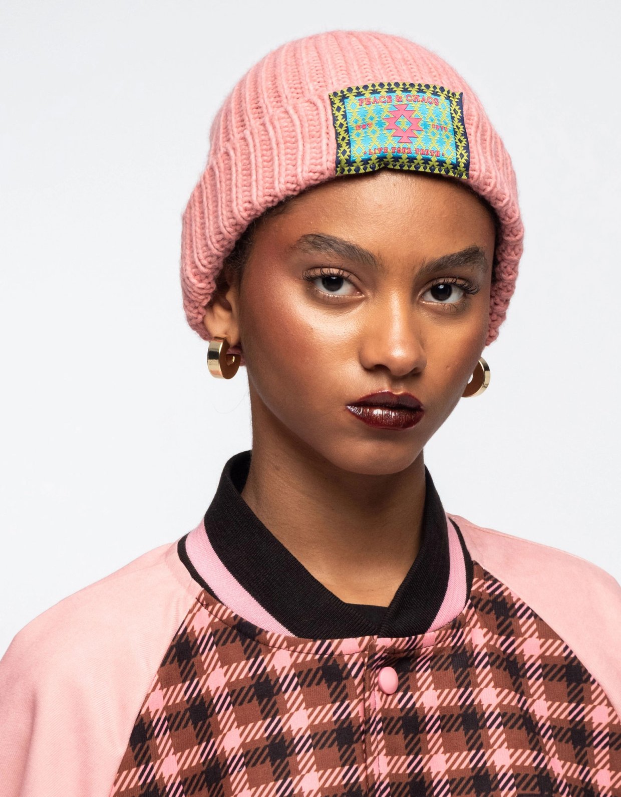 Peace and Chaos Candyfloss knit beanie pink