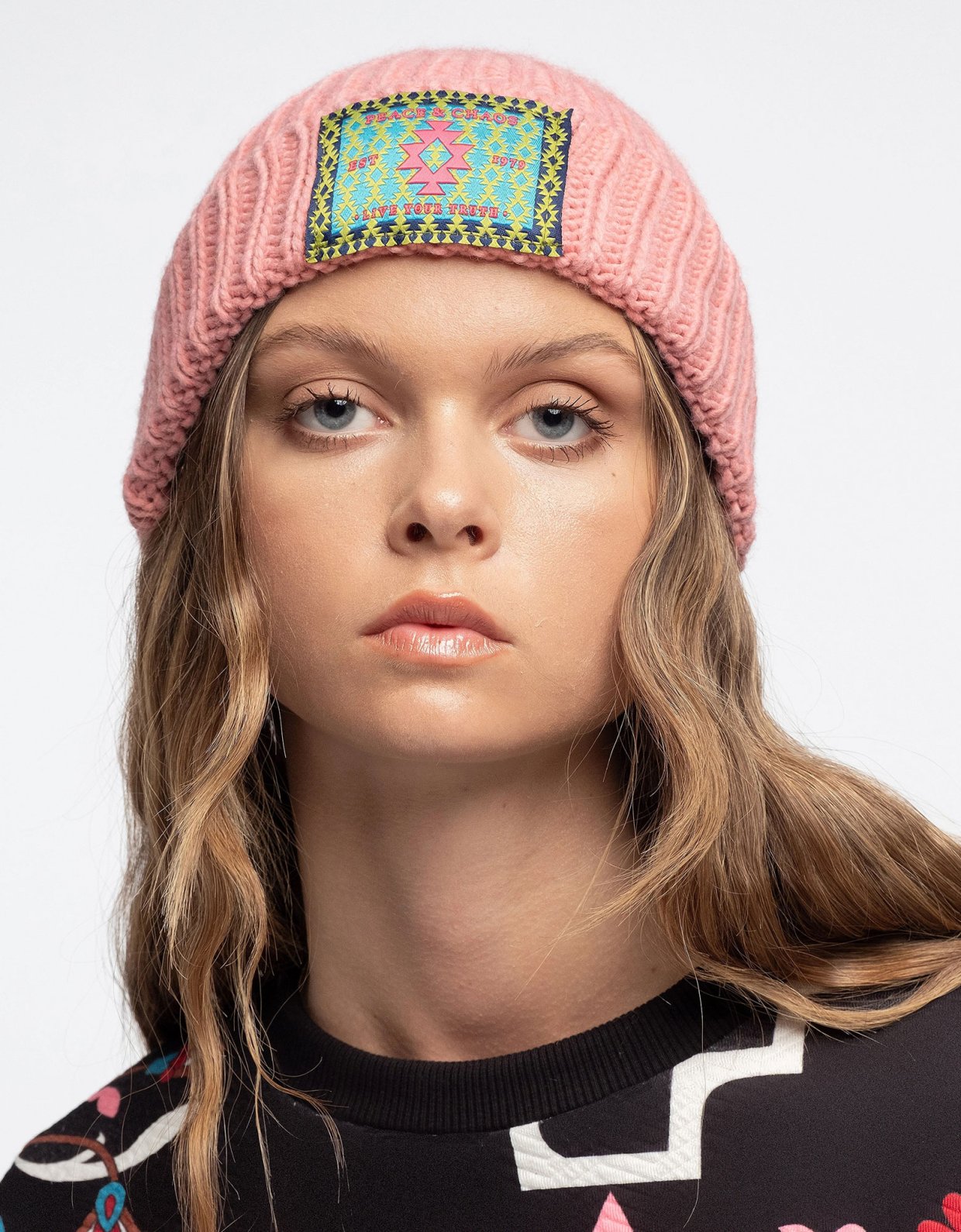 Peace and Chaos Candyfloss knit beanie pink