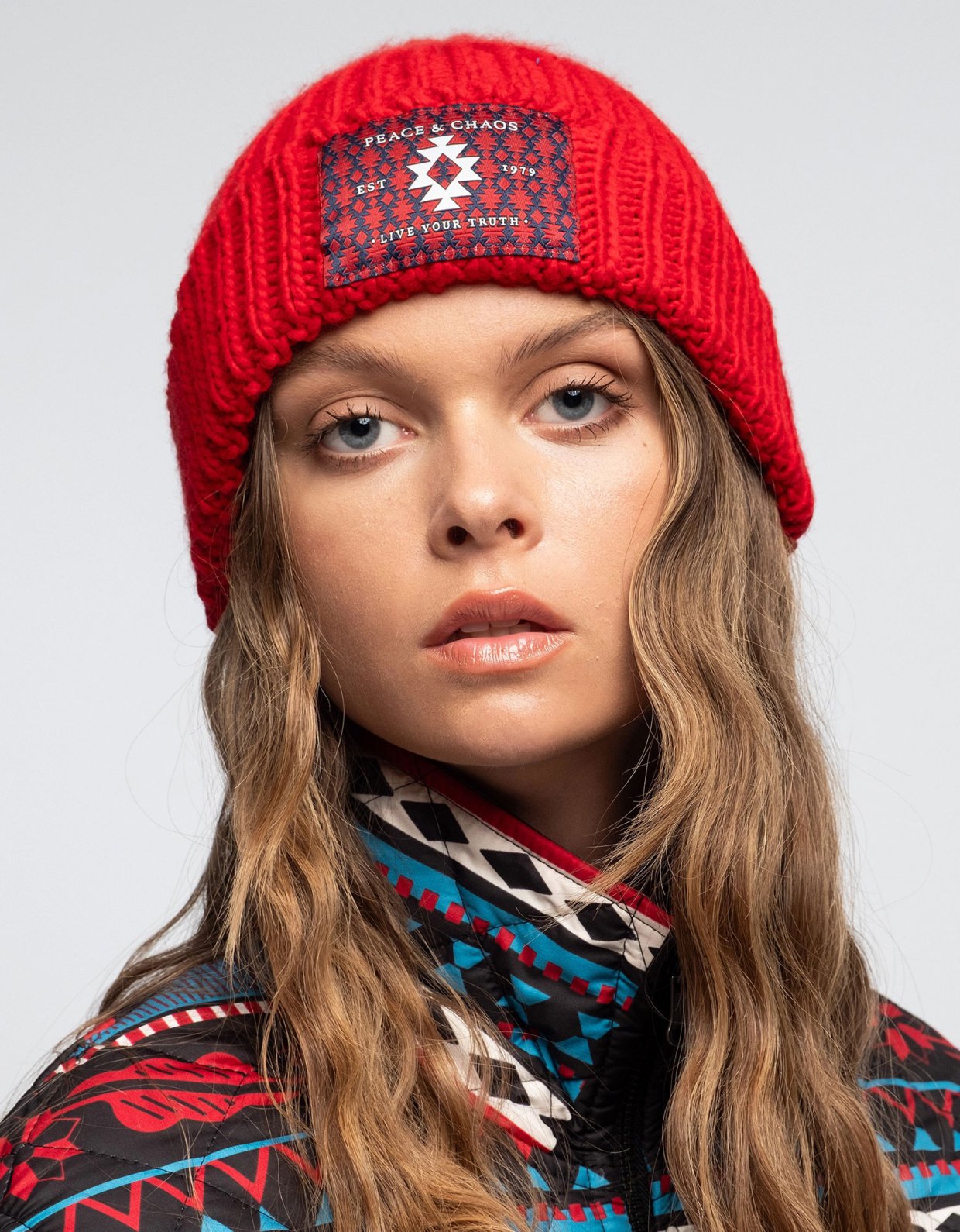 Peace and Chaos Candyfloss knit beanie red