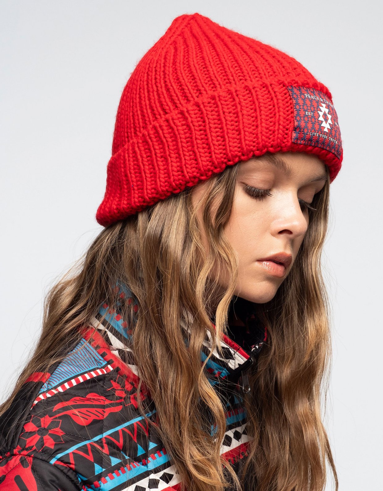 Peace and Chaos Candyfloss knit beanie red