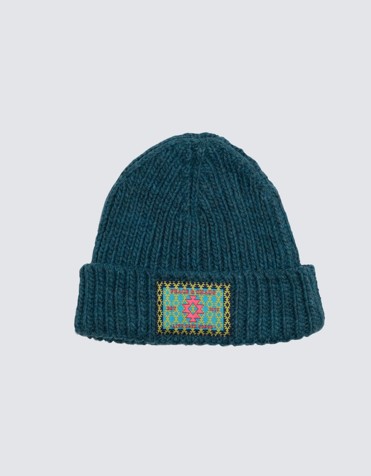 Peace and Chaos Candyfloss knit beanie teal