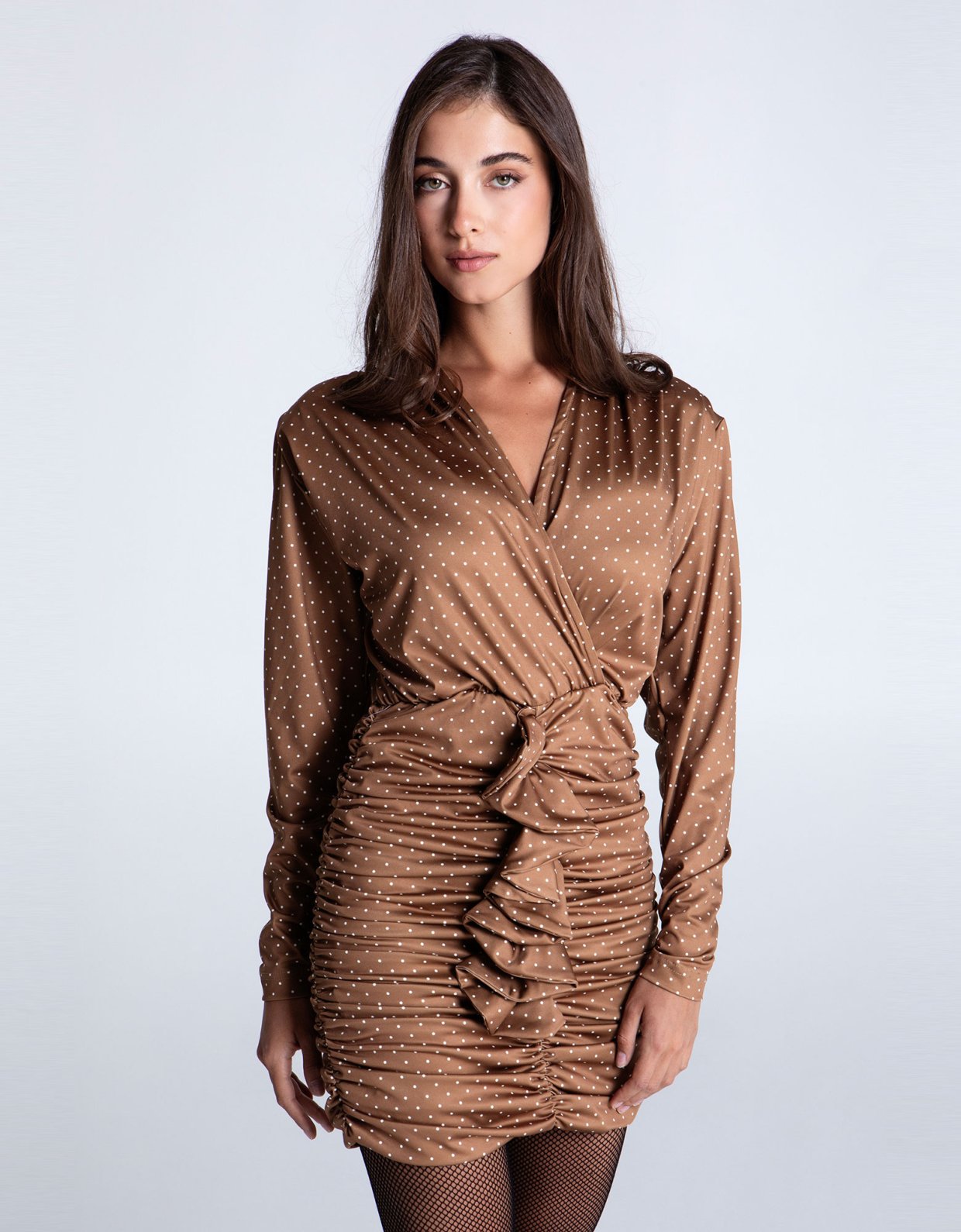 Eveleya Caramel polka dots mini super jersey dress
