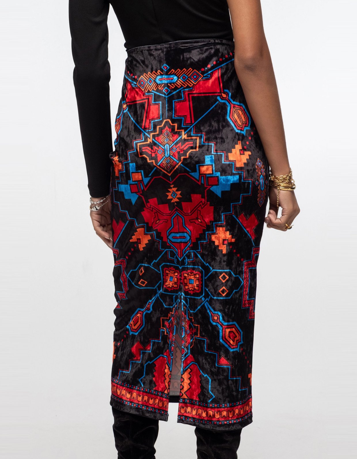 Peace and Chaos Chronicle midi velvet skirt