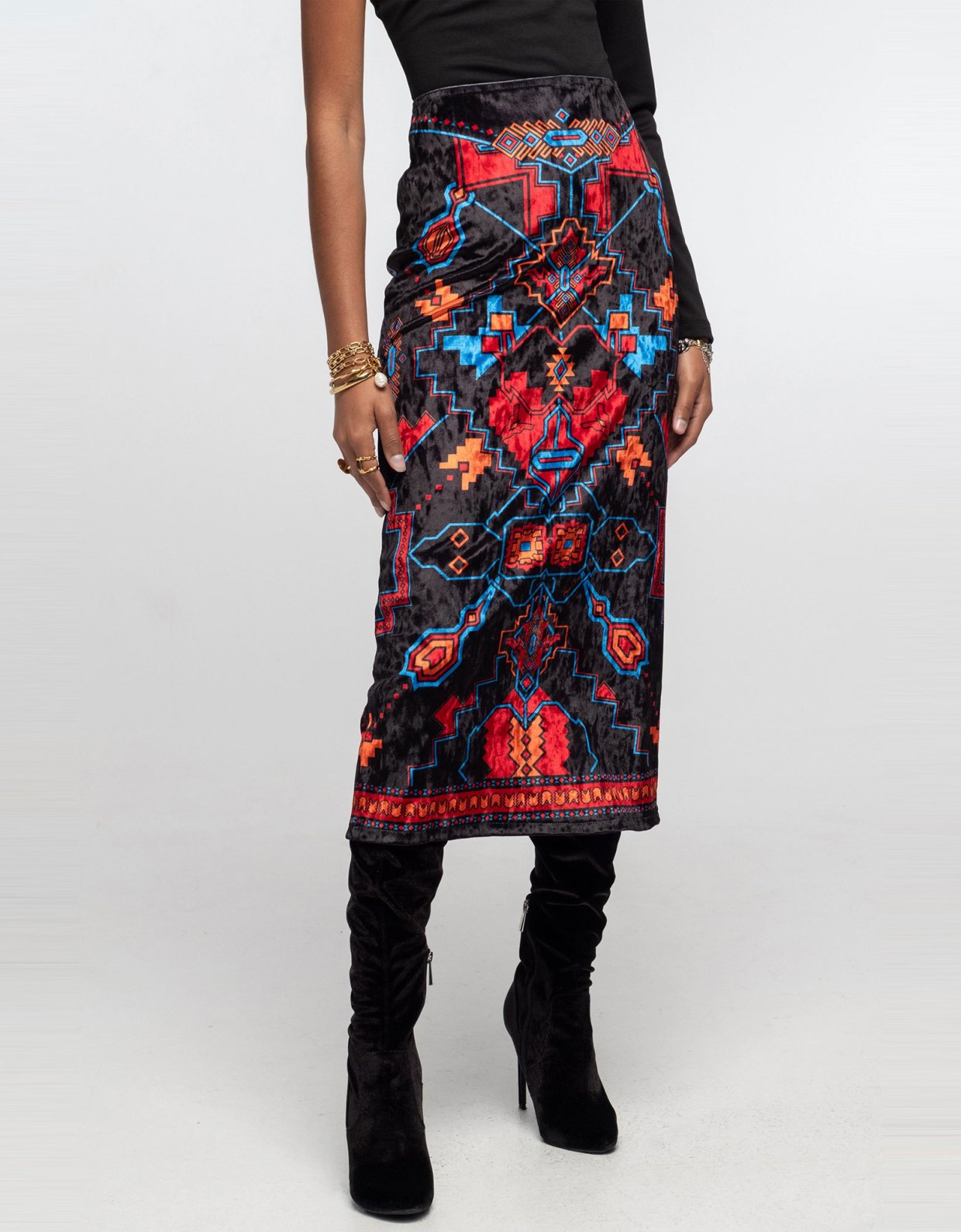 Peace and Chaos Chronicle midi velvet skirt