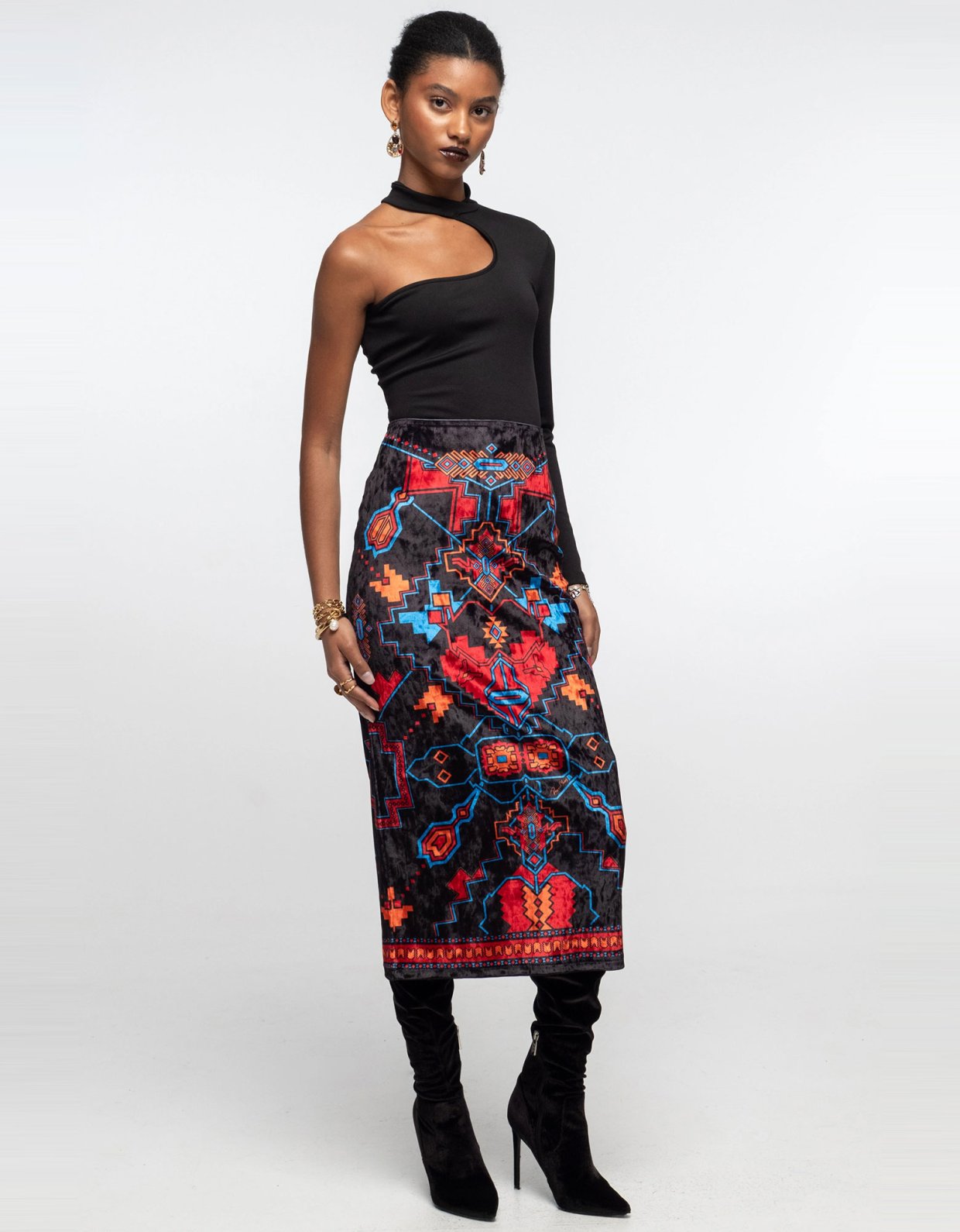 Peace and Chaos Chronicle midi velvet skirt