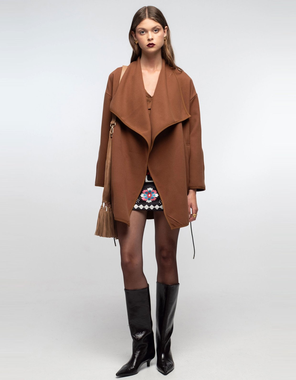 Peace and Chaos Cocooned wrap coat brown