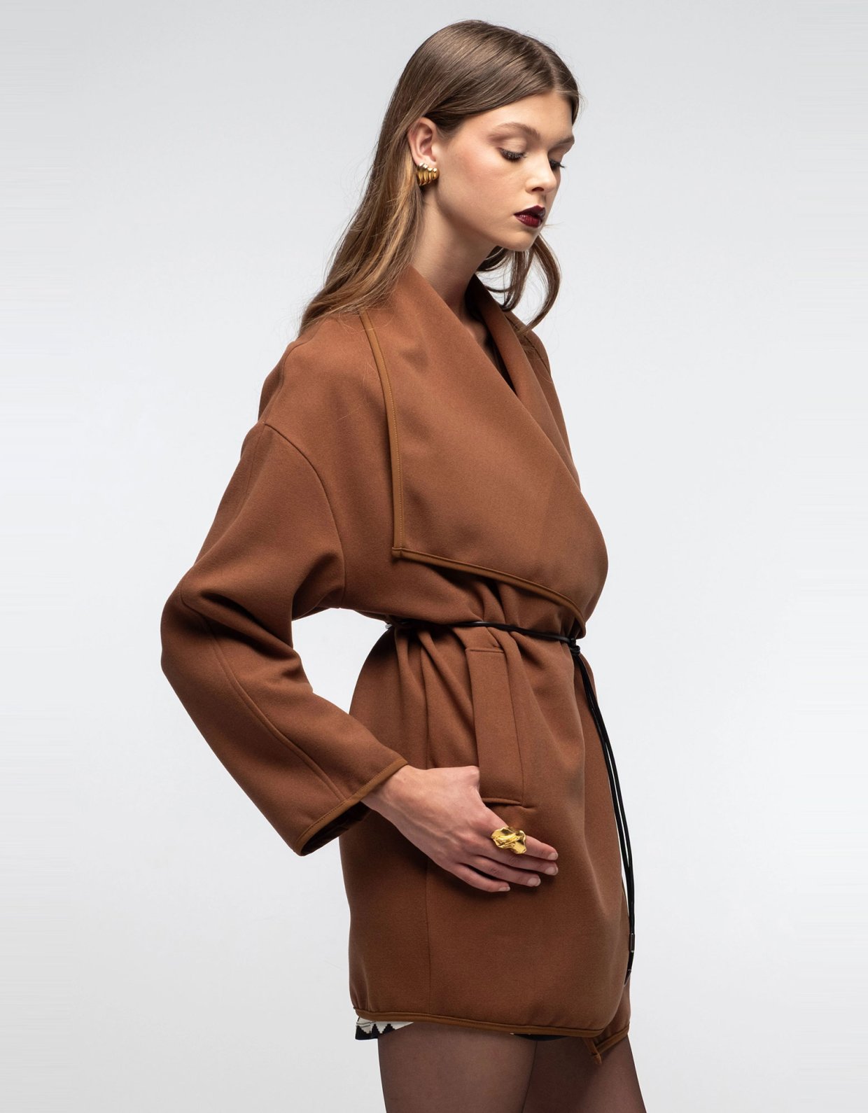Peace and Chaos Cocooned wrap coat brown