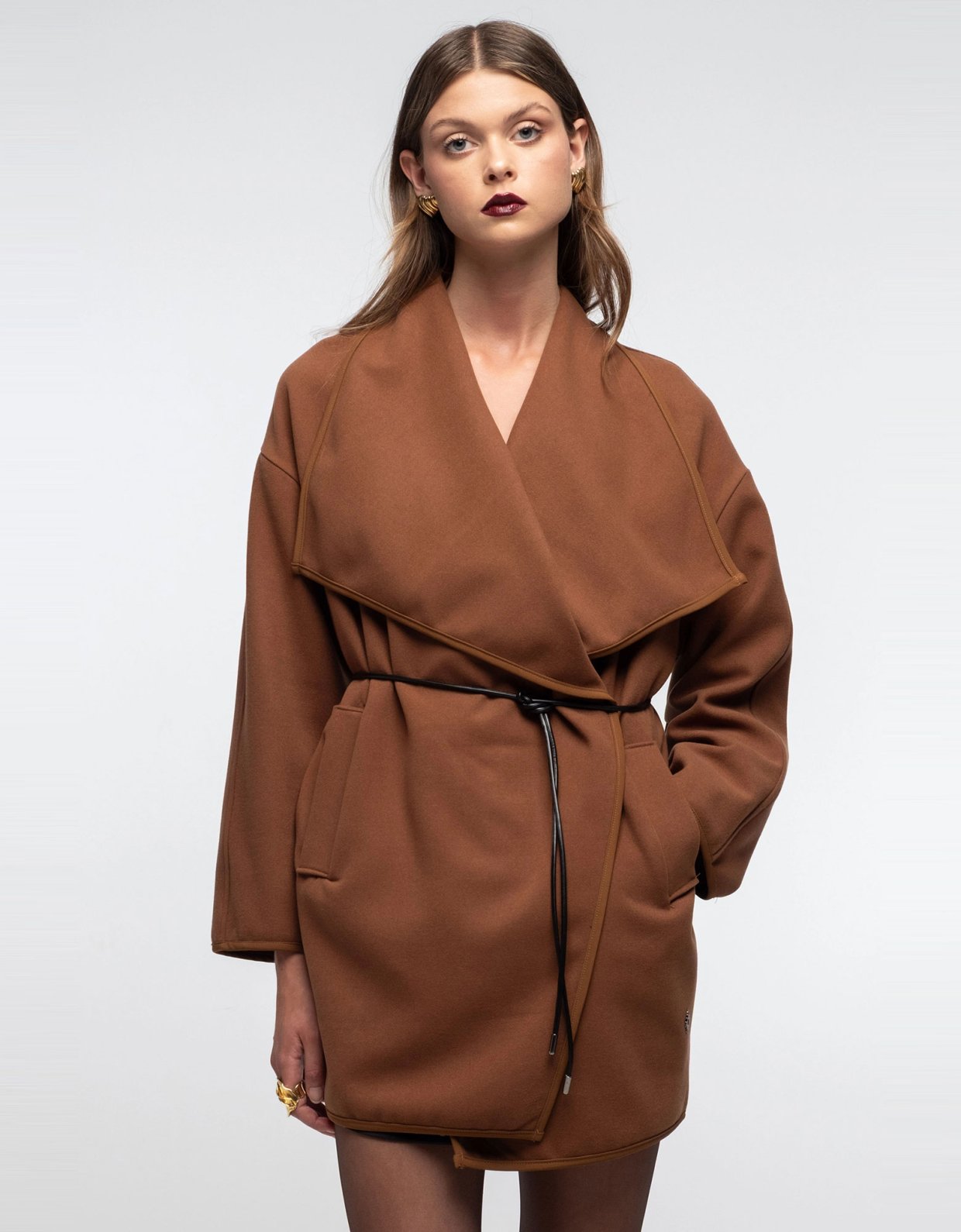 Peace and Chaos Cocooned wrap coat brown