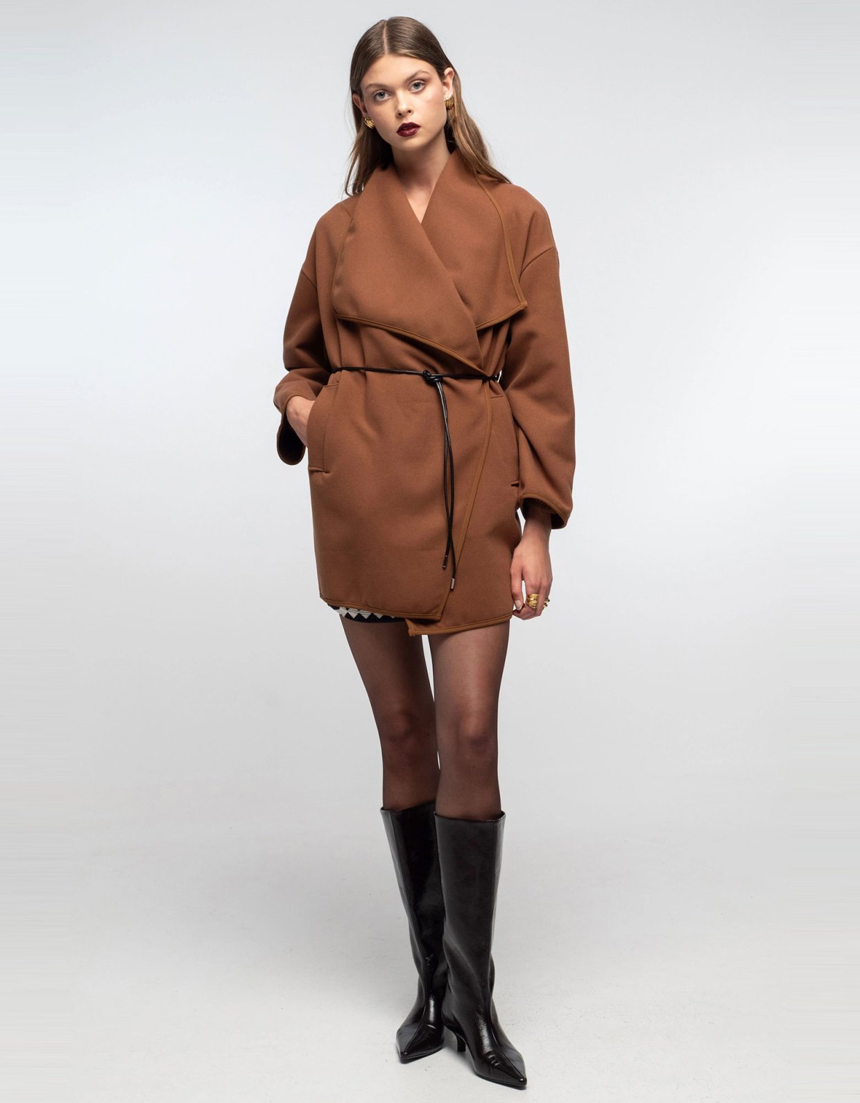 Peace and Chaos Cocooned wrap coat brown