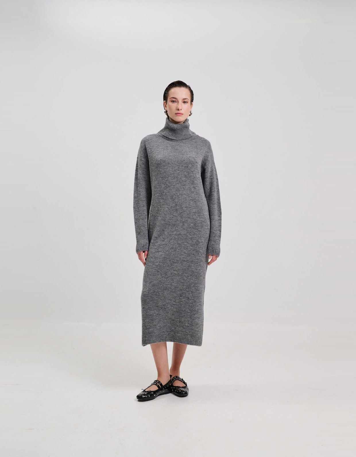 Combos Knitwear Maxi turtleneck grey dress