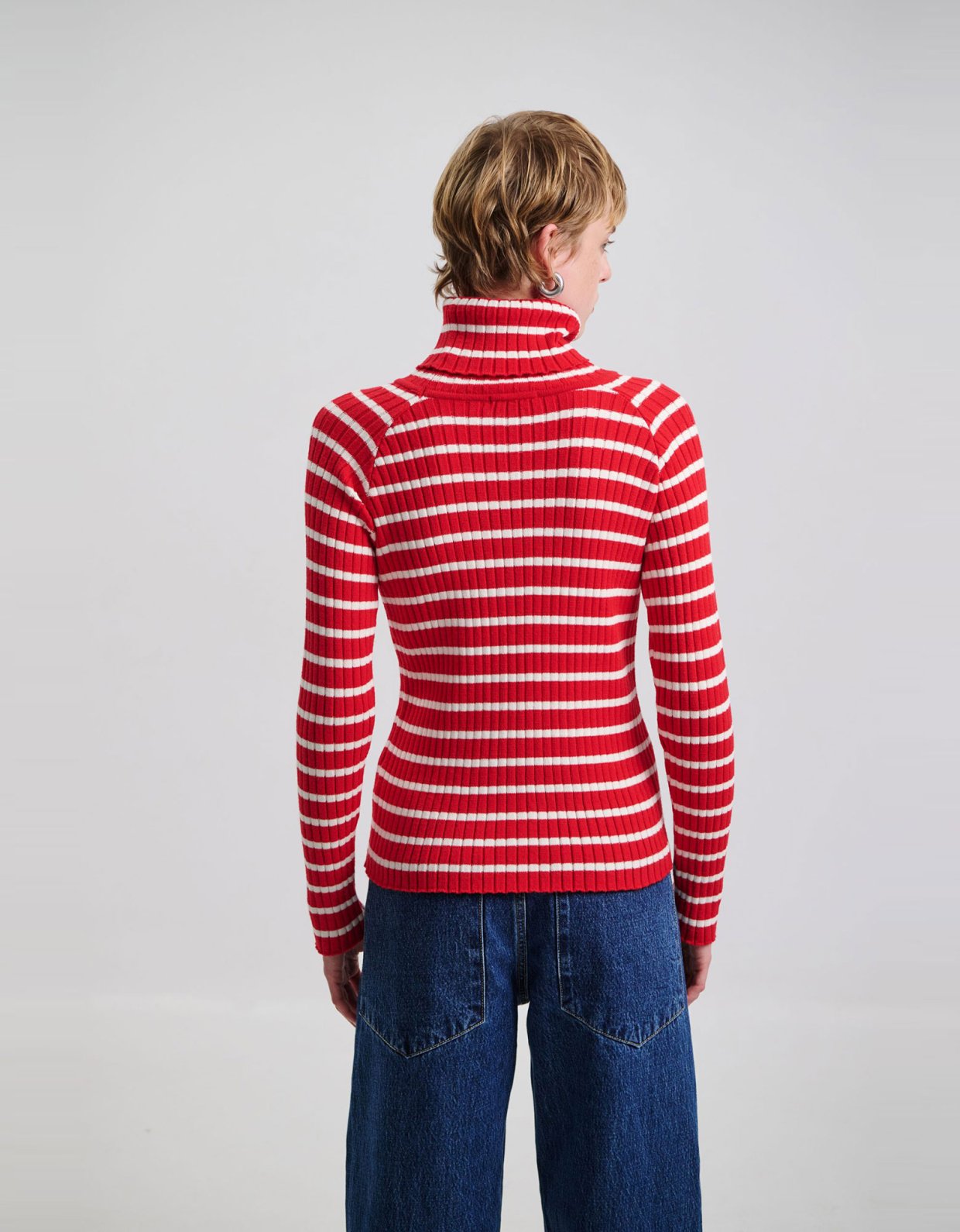 Combos Knitwear Striped turtleneck blouse red