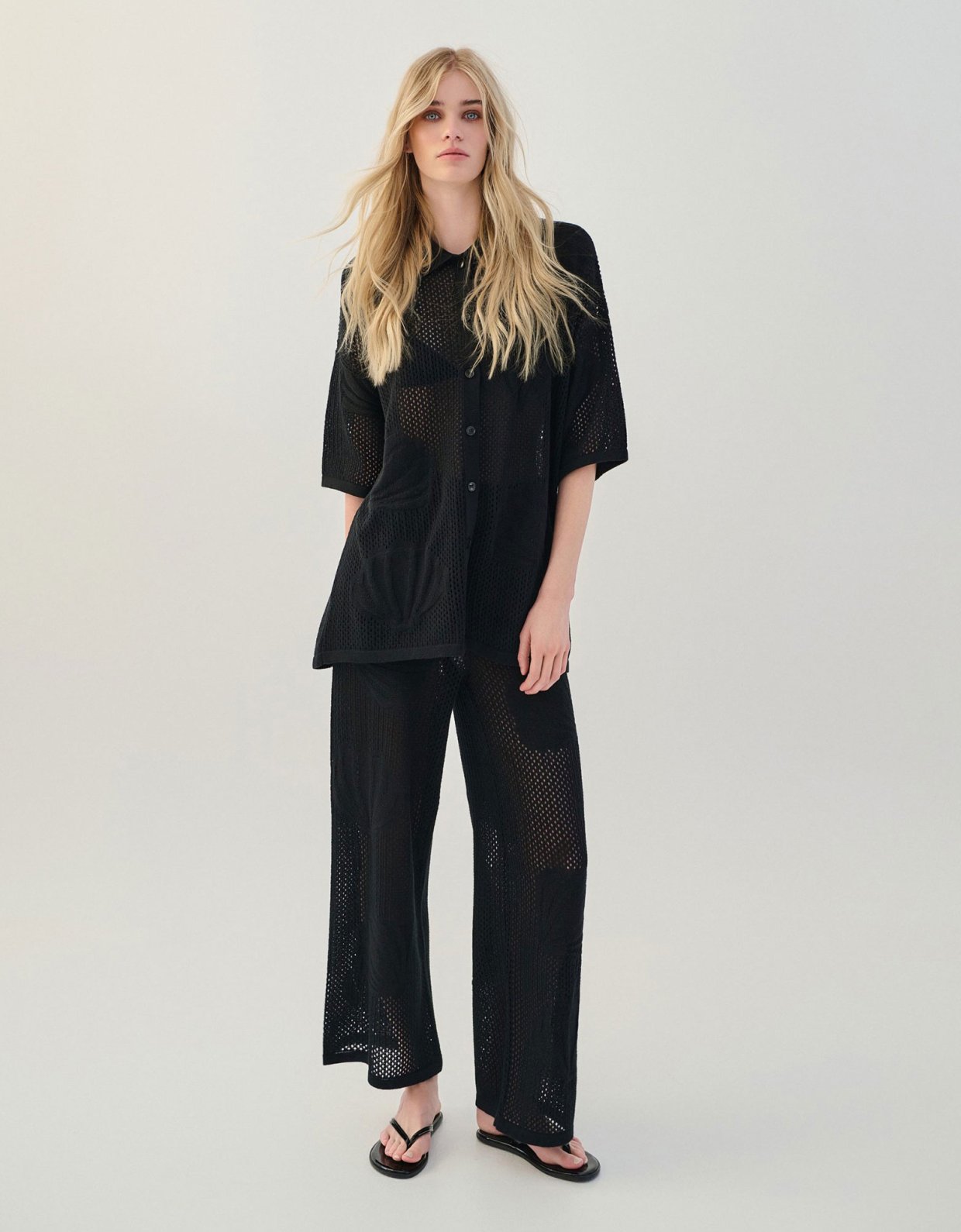 Combos Knitwear Polo cardigan shell black