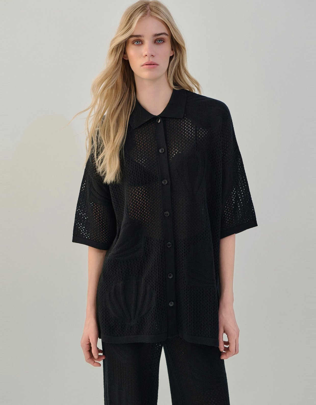 Combos Knitwear Polo cardigan shell black