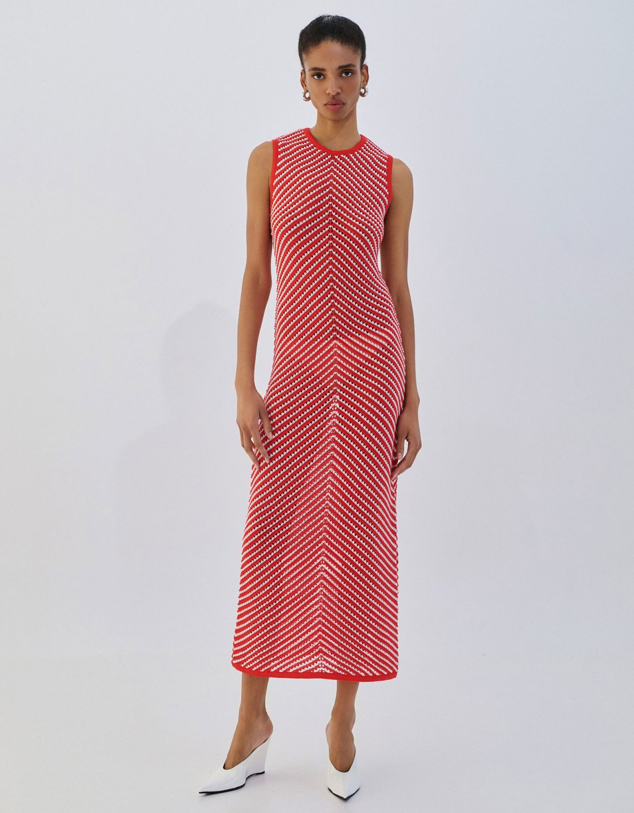 Combos Knitwear Two tone maxi knit dress coral
