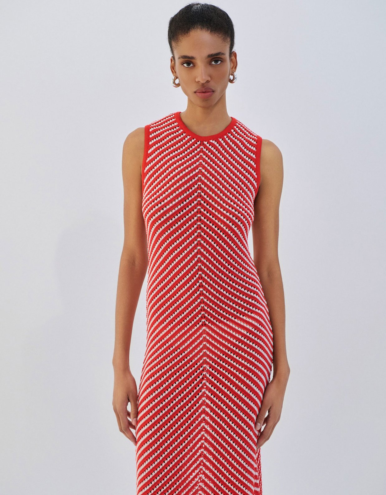 Combos Knitwear Two tone maxi knit dress coral