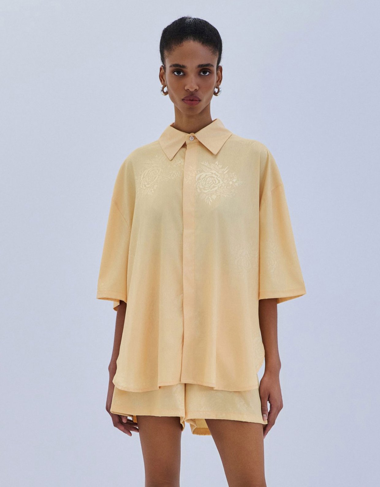 Combos Knitwear Jacquard oversized shirt banana