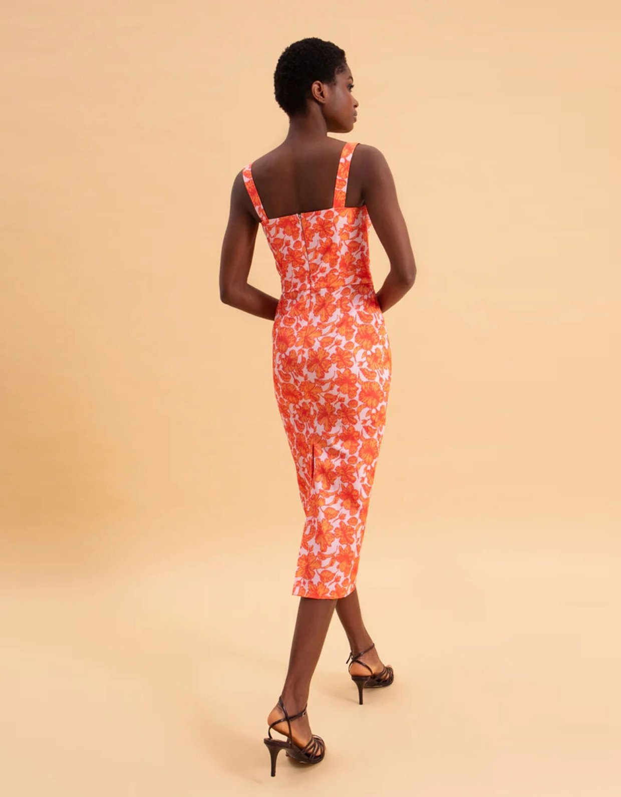 Eveleya Coral hibiscus midi dress