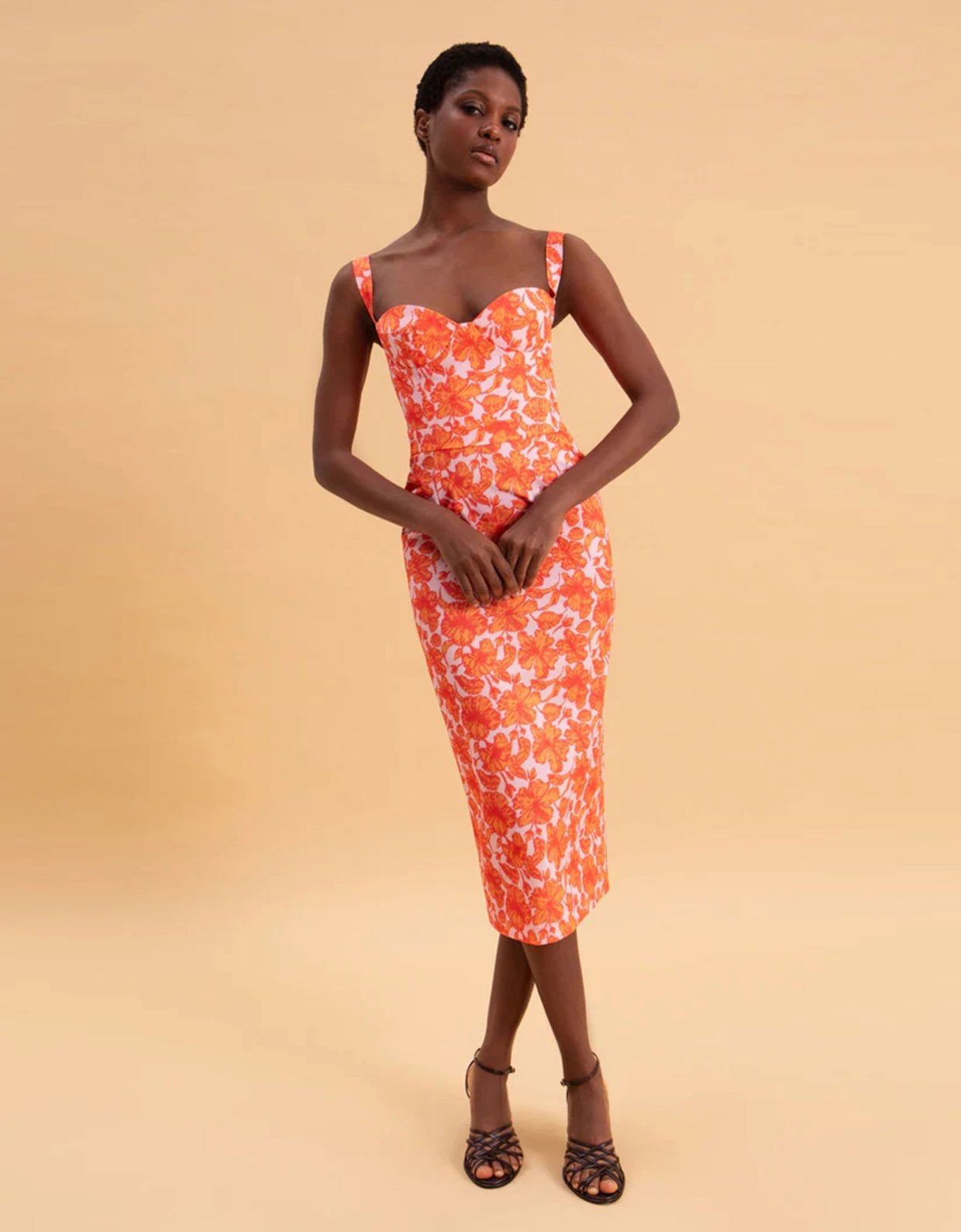 Eveleya Coral hibiscus midi dress