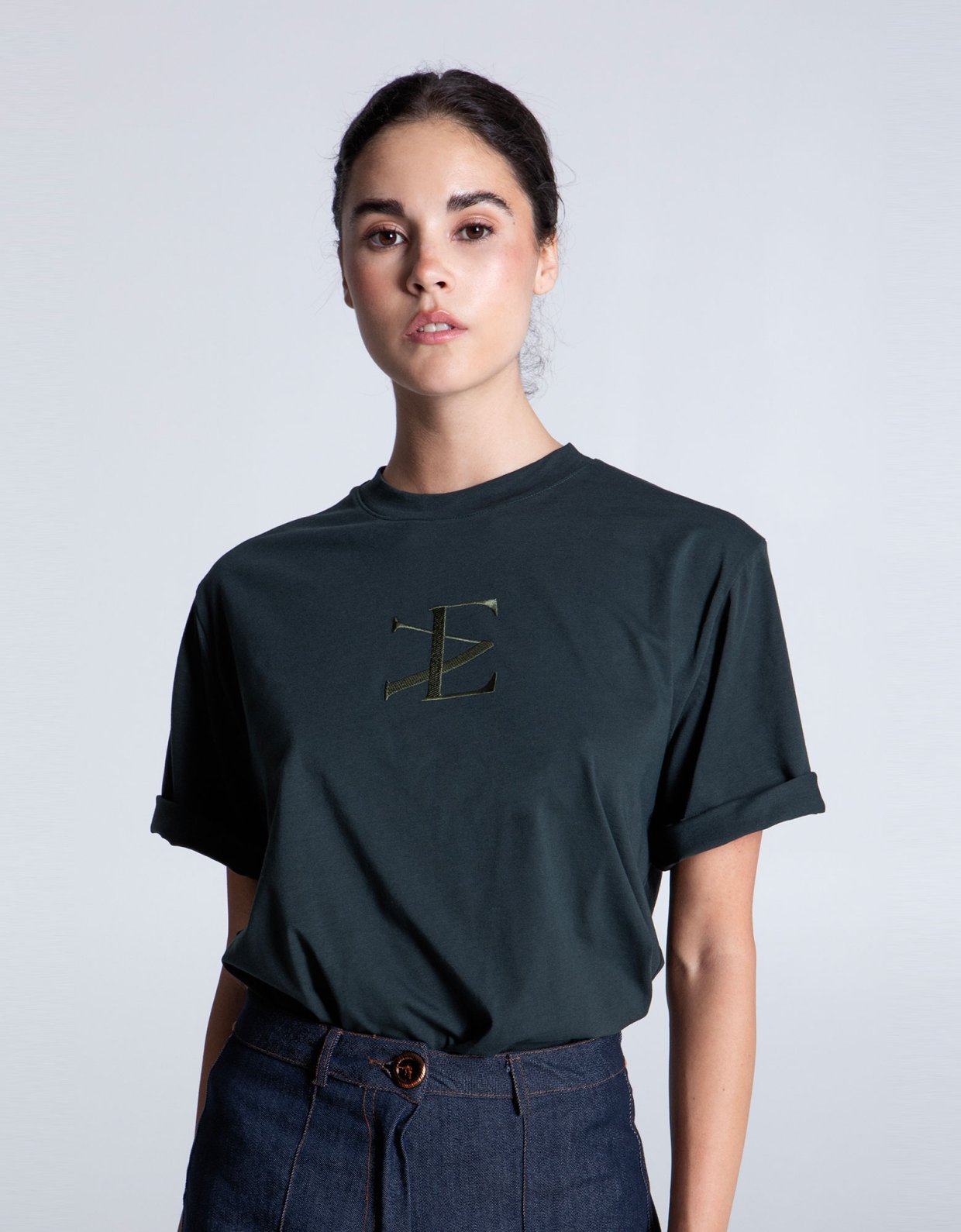 Eveleya Dark green embroidered t-shirt
