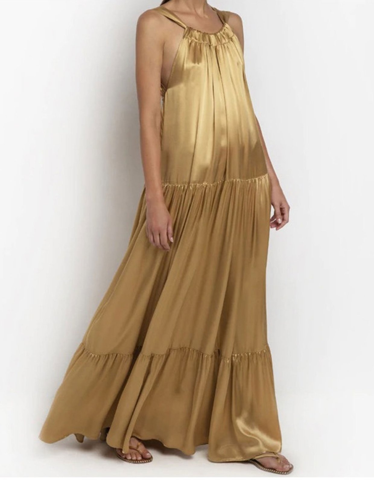 Greek Archaic Kori Μaxi halterneck dress gold